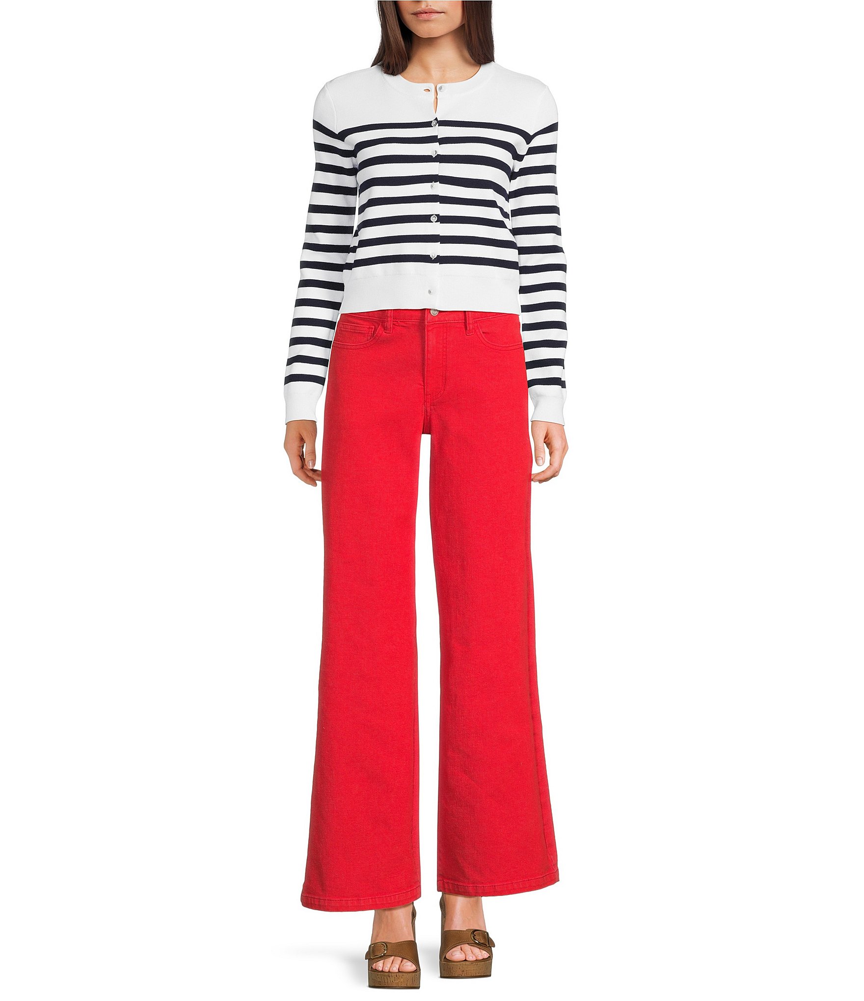 Copper Key Button Front Striped Cardigan