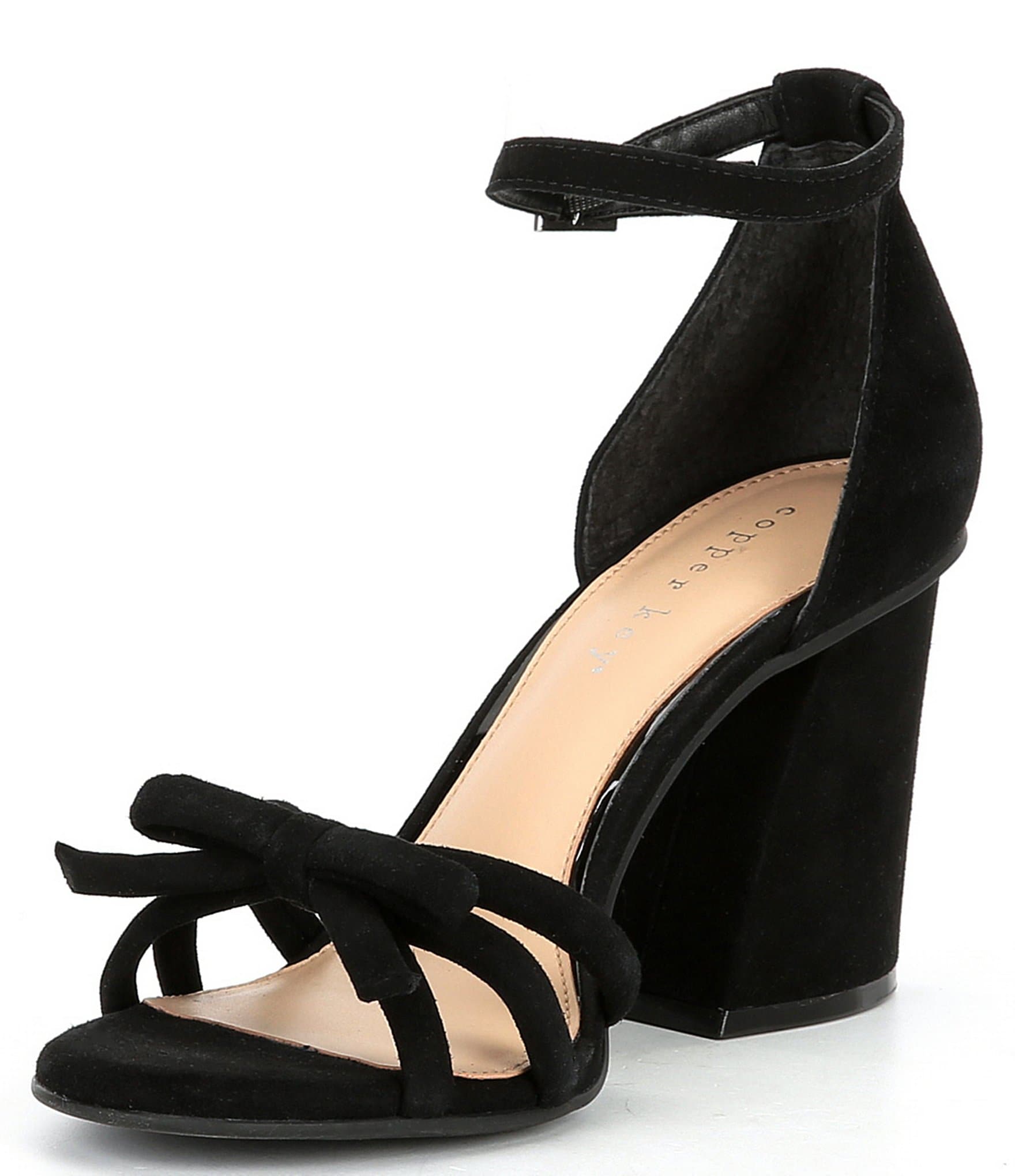 Copper Key Dainty Bow Suede Sandals