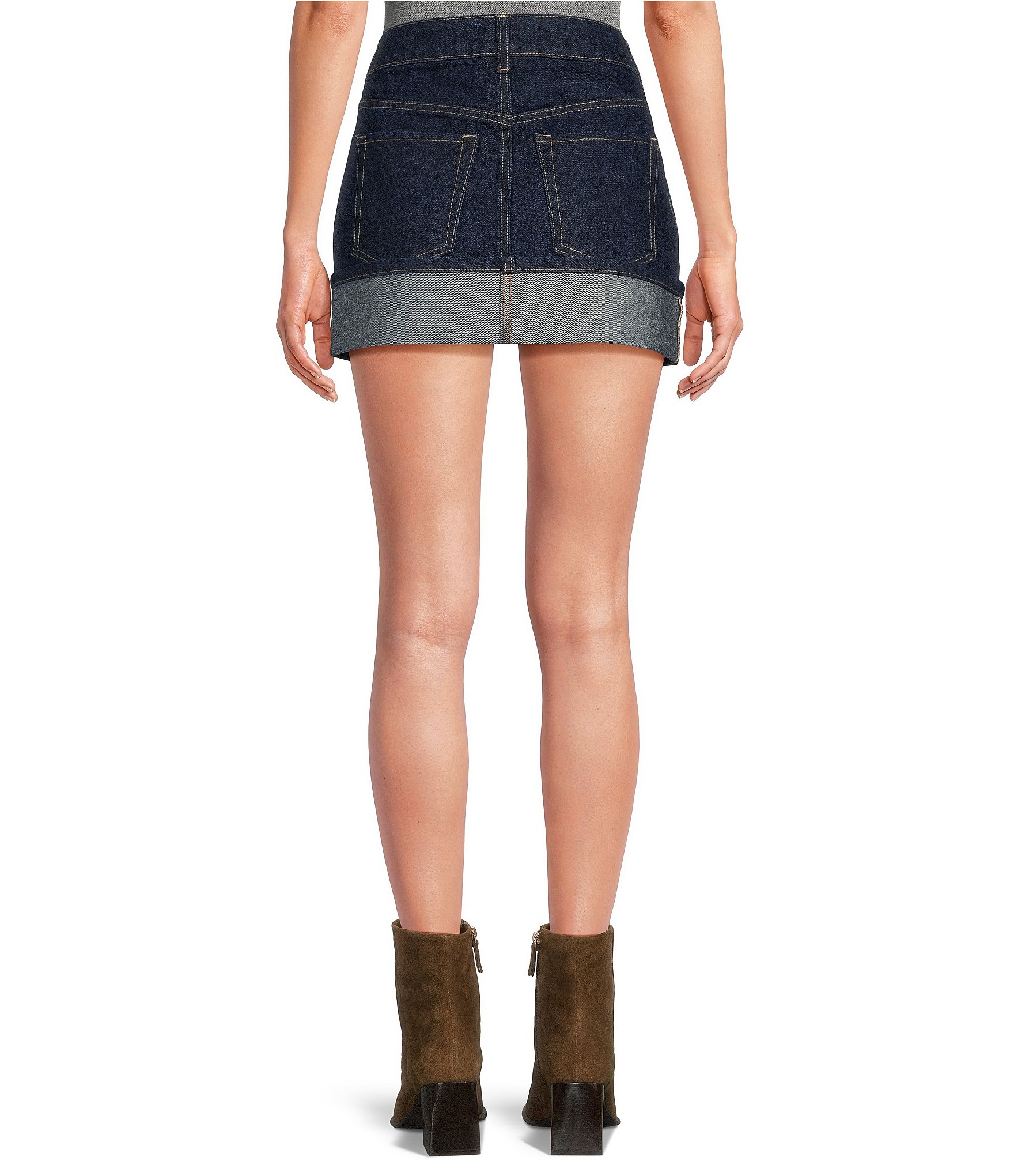 Copper Key Denim Cuffed Mini Skirt