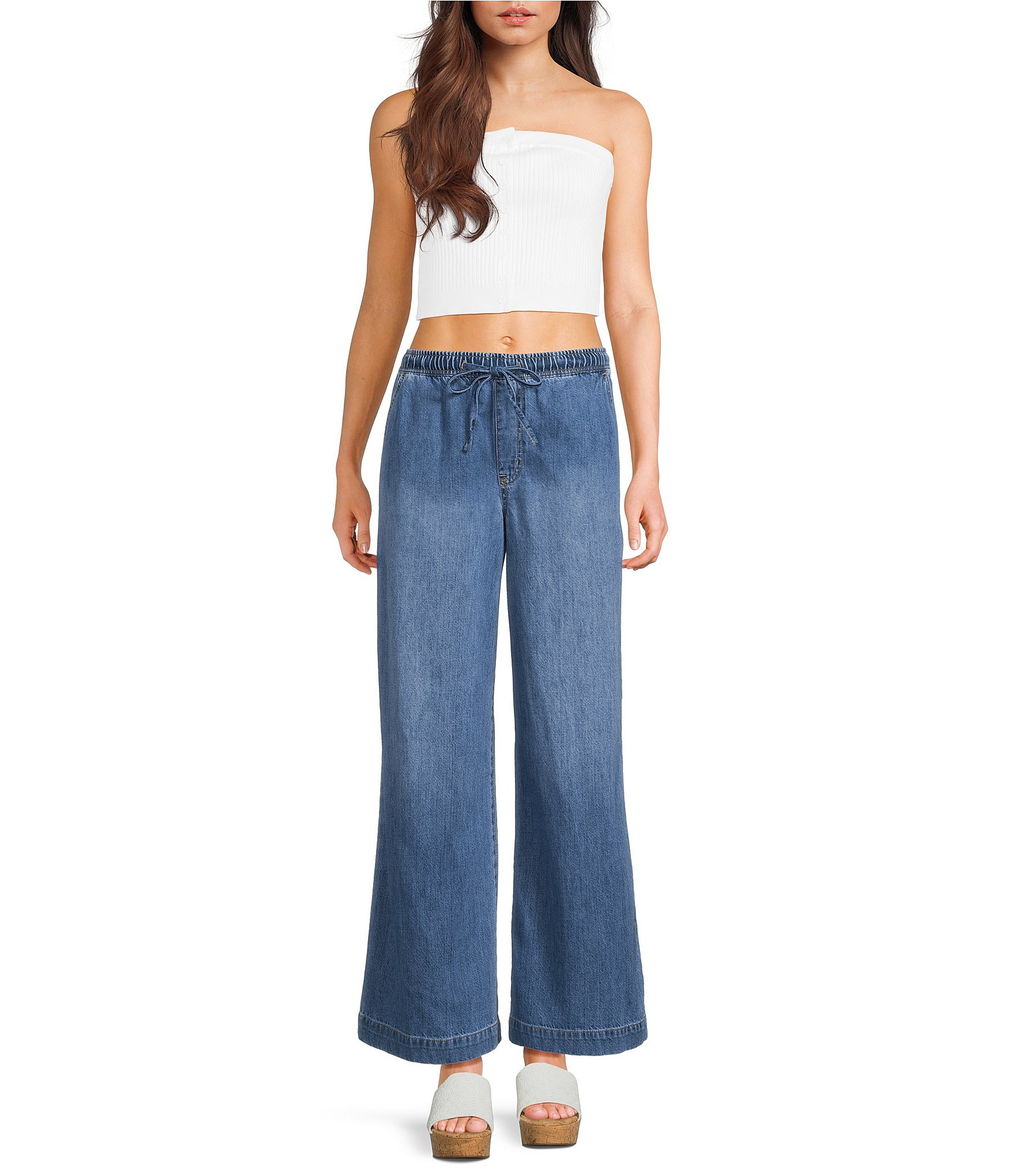 Copper Key Faux Button Front Tube Top