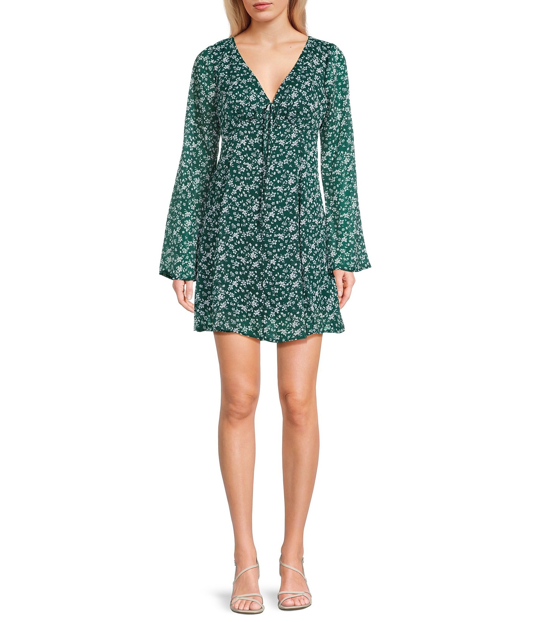Copper Key Floral V Neck Chiffon Dress