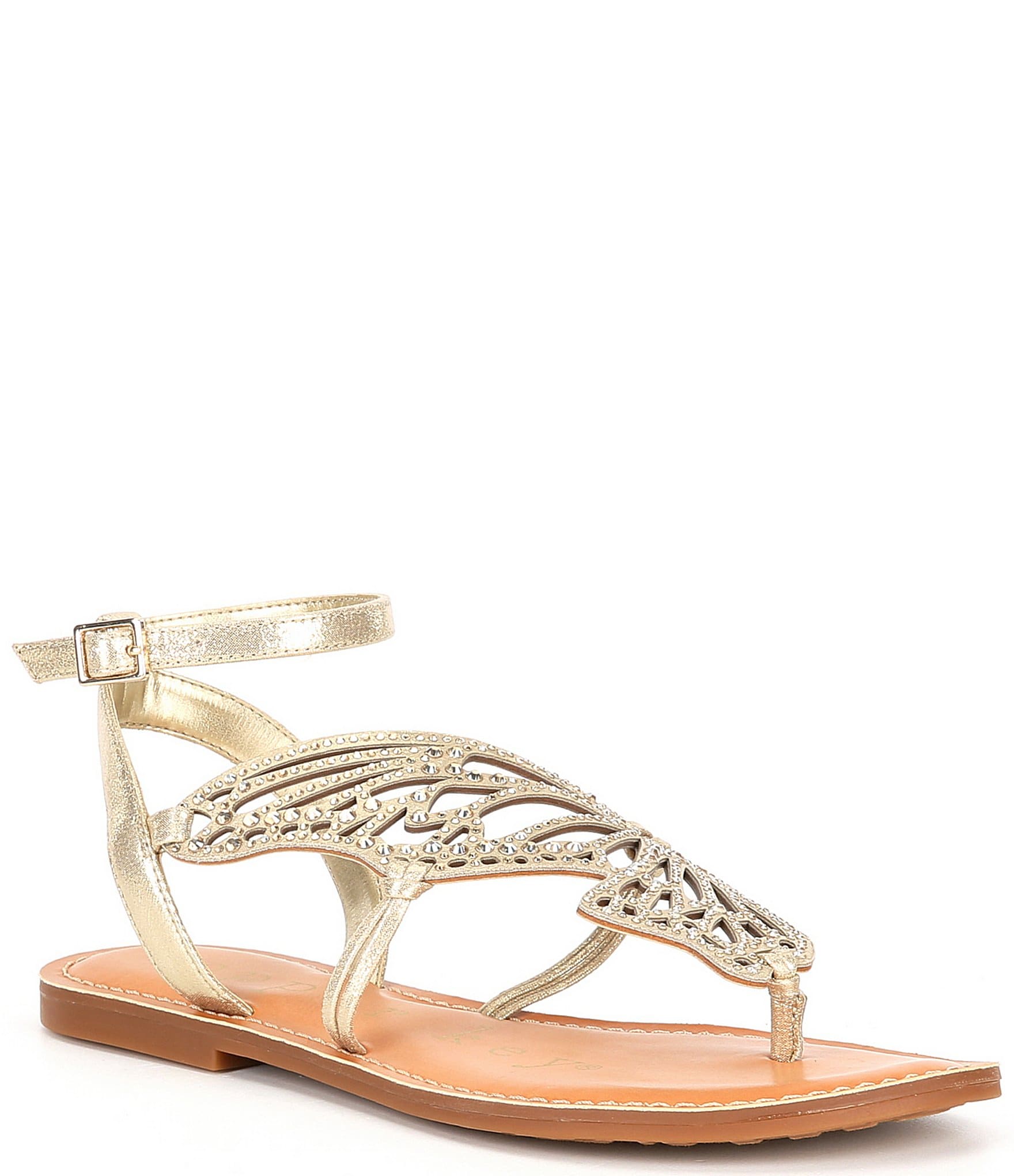 Copper Key Flutter Metallic Rhinestone Butterfly Thong Sandals | Dillard's