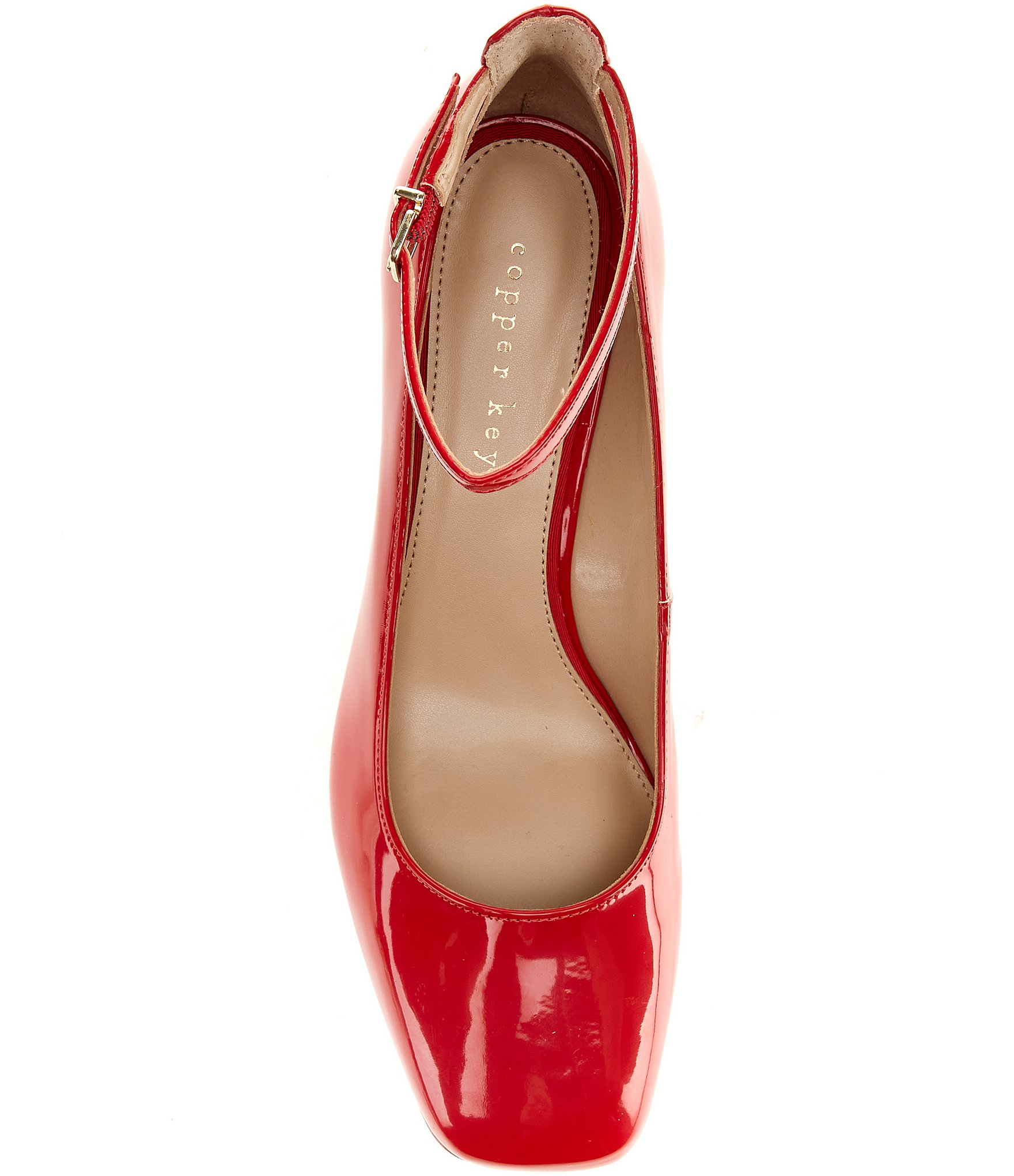 Copper Key Jazzy Patent Ankle Strap Pumps