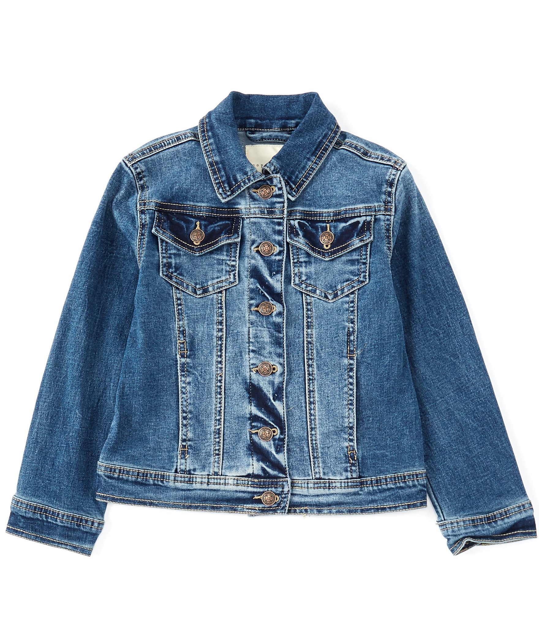 Little Big Girls Kids Flower&Lace Patch Front Buttons Denim Short Jacket Coat Outwear