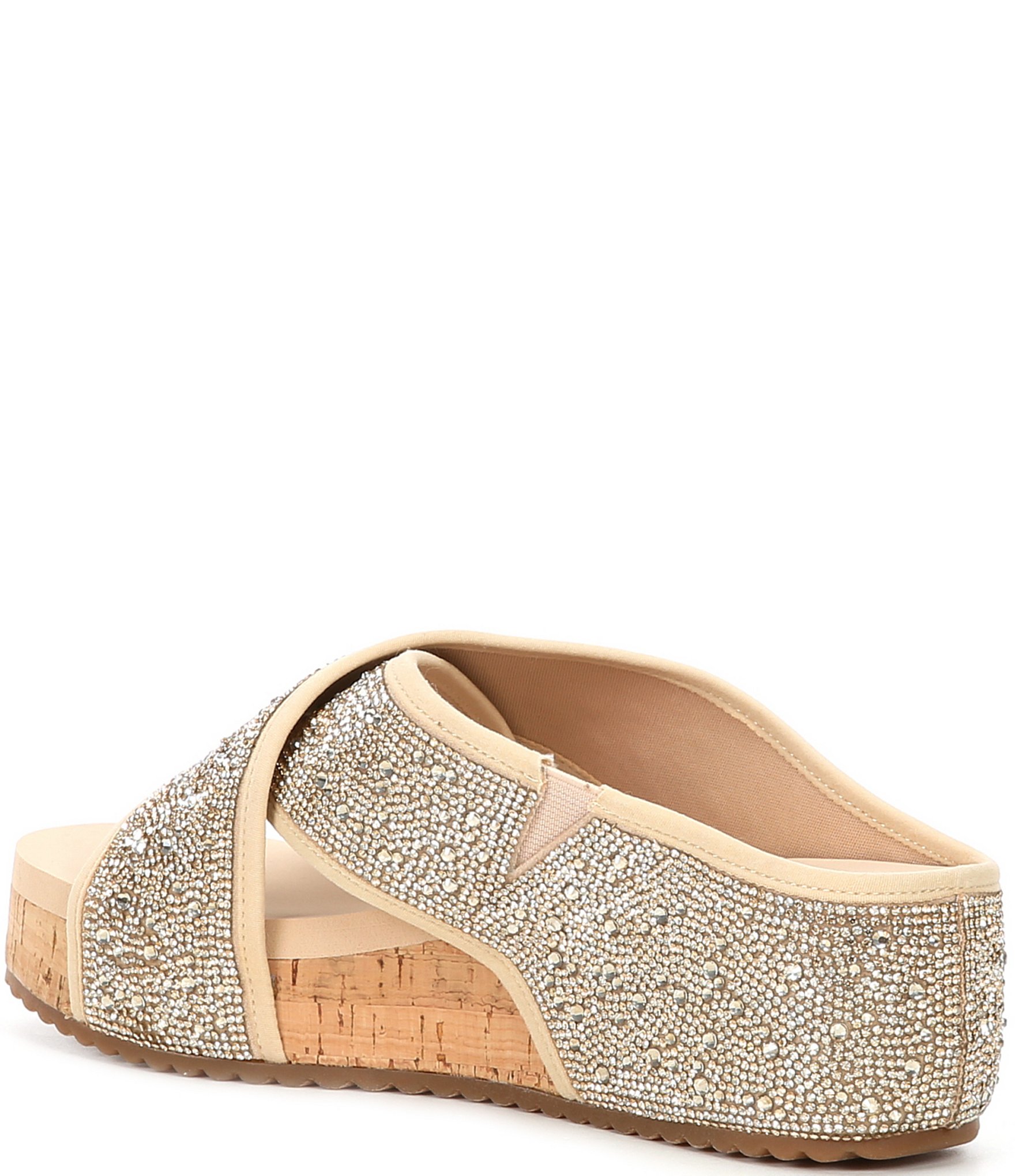 Copper Key Melrose Rhinestone Cross Band Platform Wedge Slide Sandals