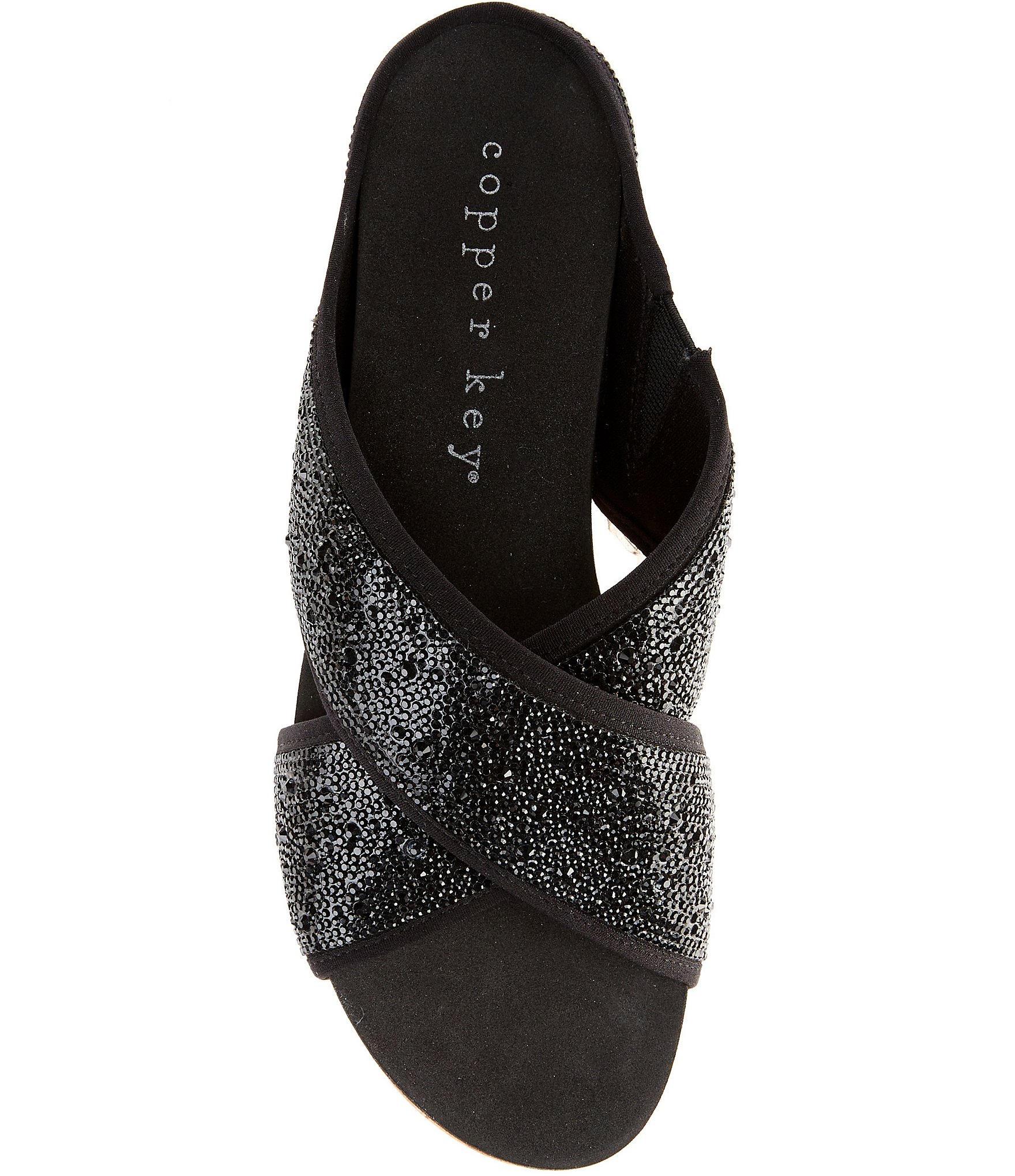Copper Key Melrose Rhinestone Cross Band Platform Wedge Slide Sandals
