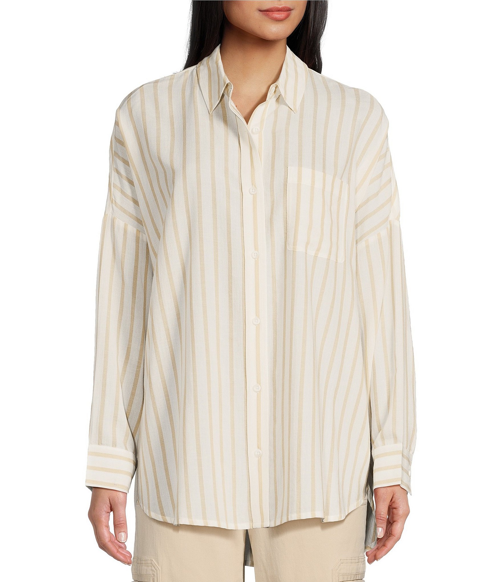 Copper Key Mini Stripe Print Oversized Fit Woven Shirt | Dillard's