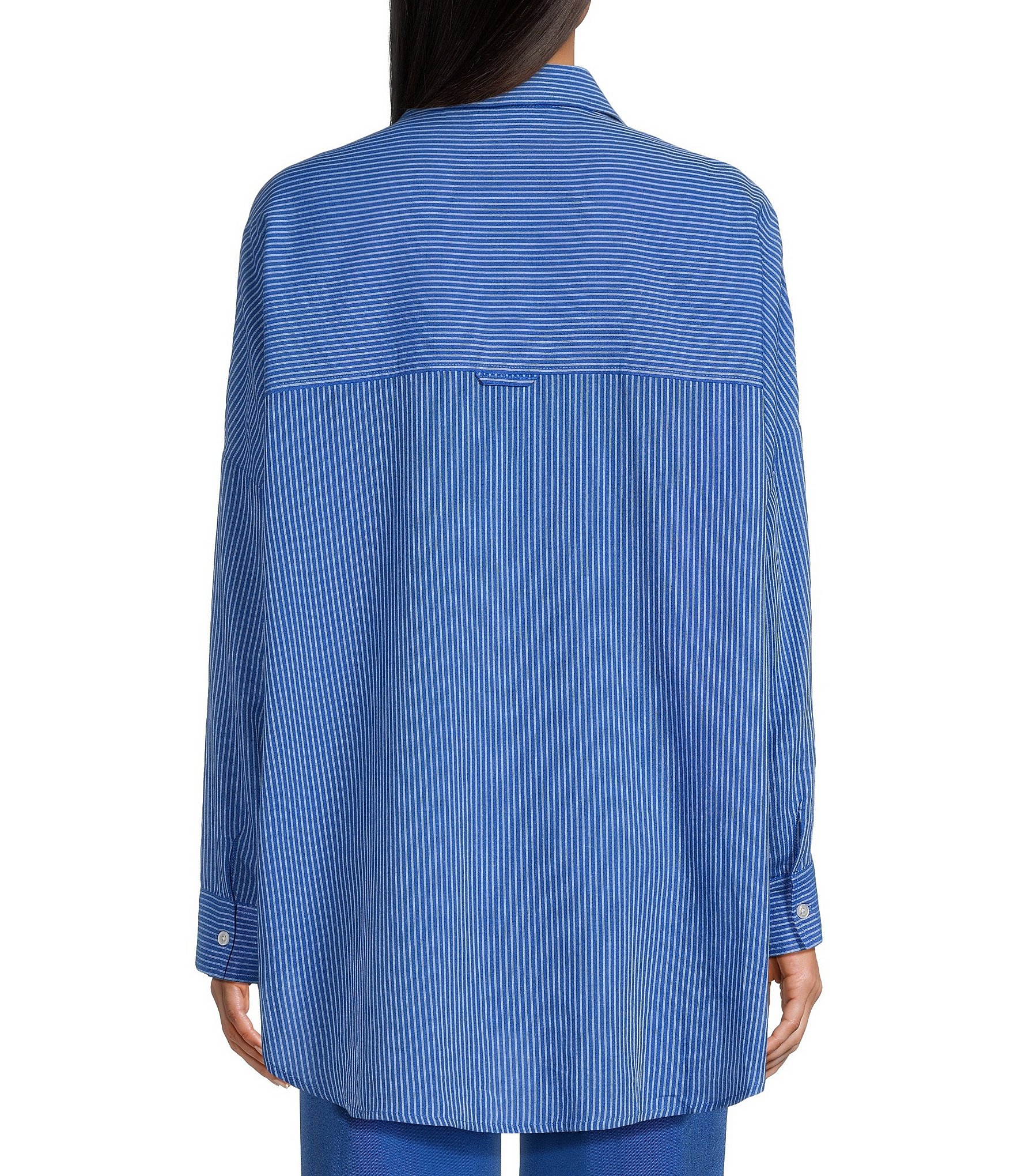 Copper Key Mini Stripe Print Oversized Fit Button-Front Woven Shirt