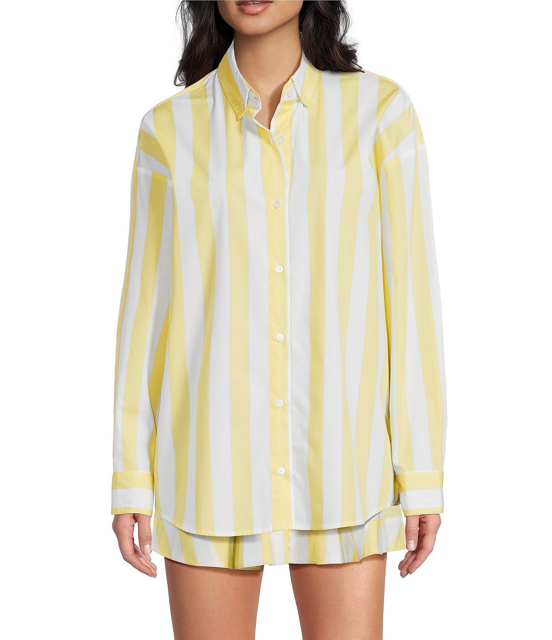 Copper Key Oversized Stripe Button Front Coordinating Blouse