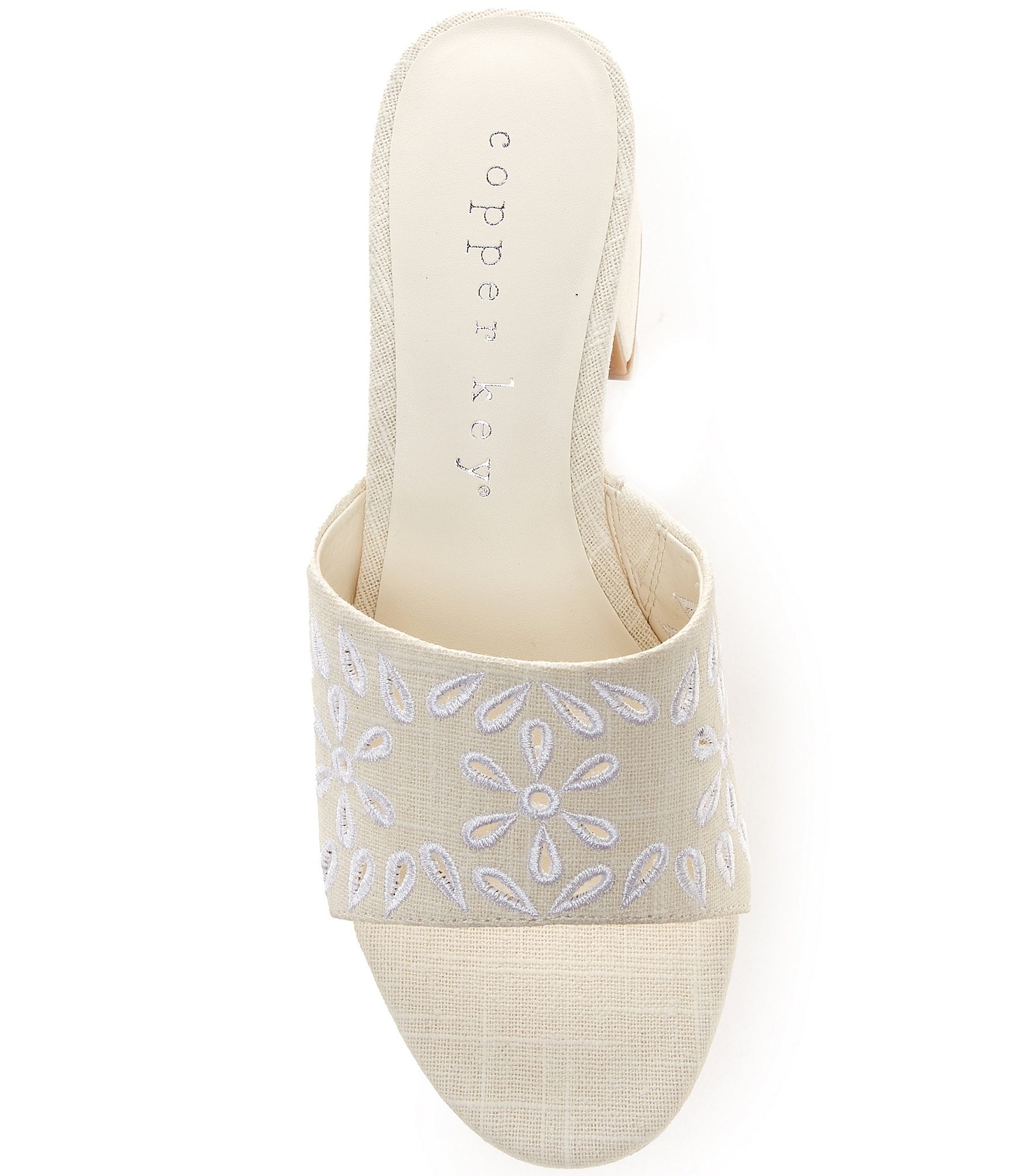 Copper Key Palm Linen Eyelet Platform Slide Sandals