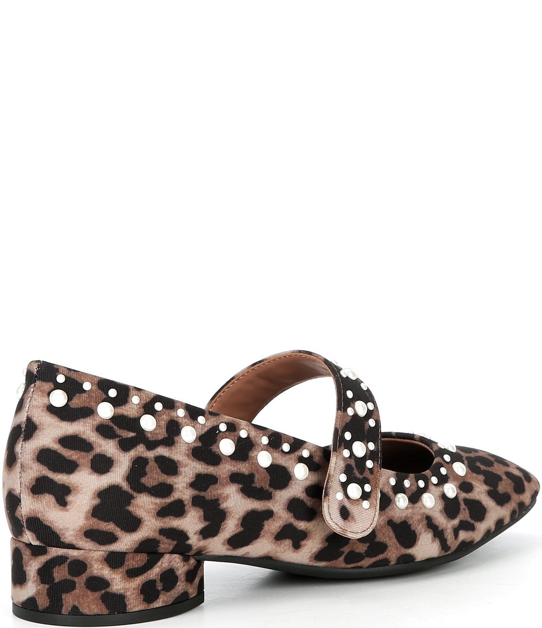 Copper Key Pearl Studded Leopard Print Mary Jane Pumps