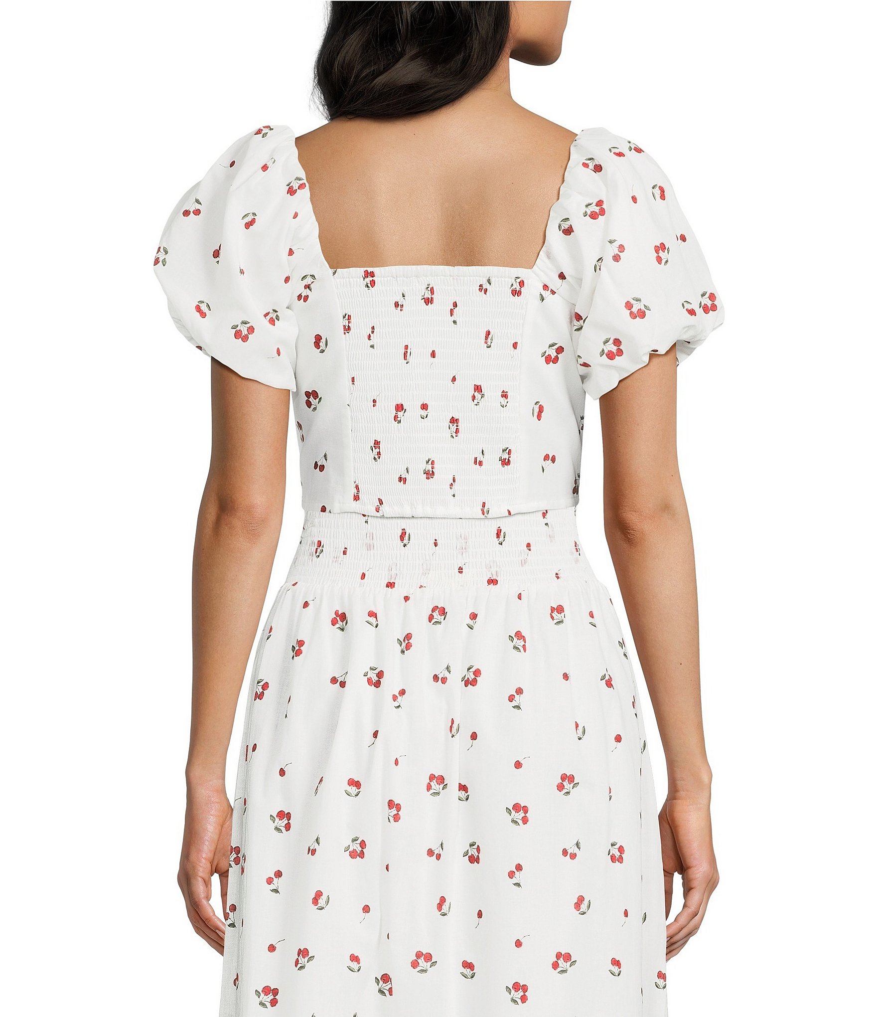 Copper Key Pleated Cherry Print Coordinating Blouse