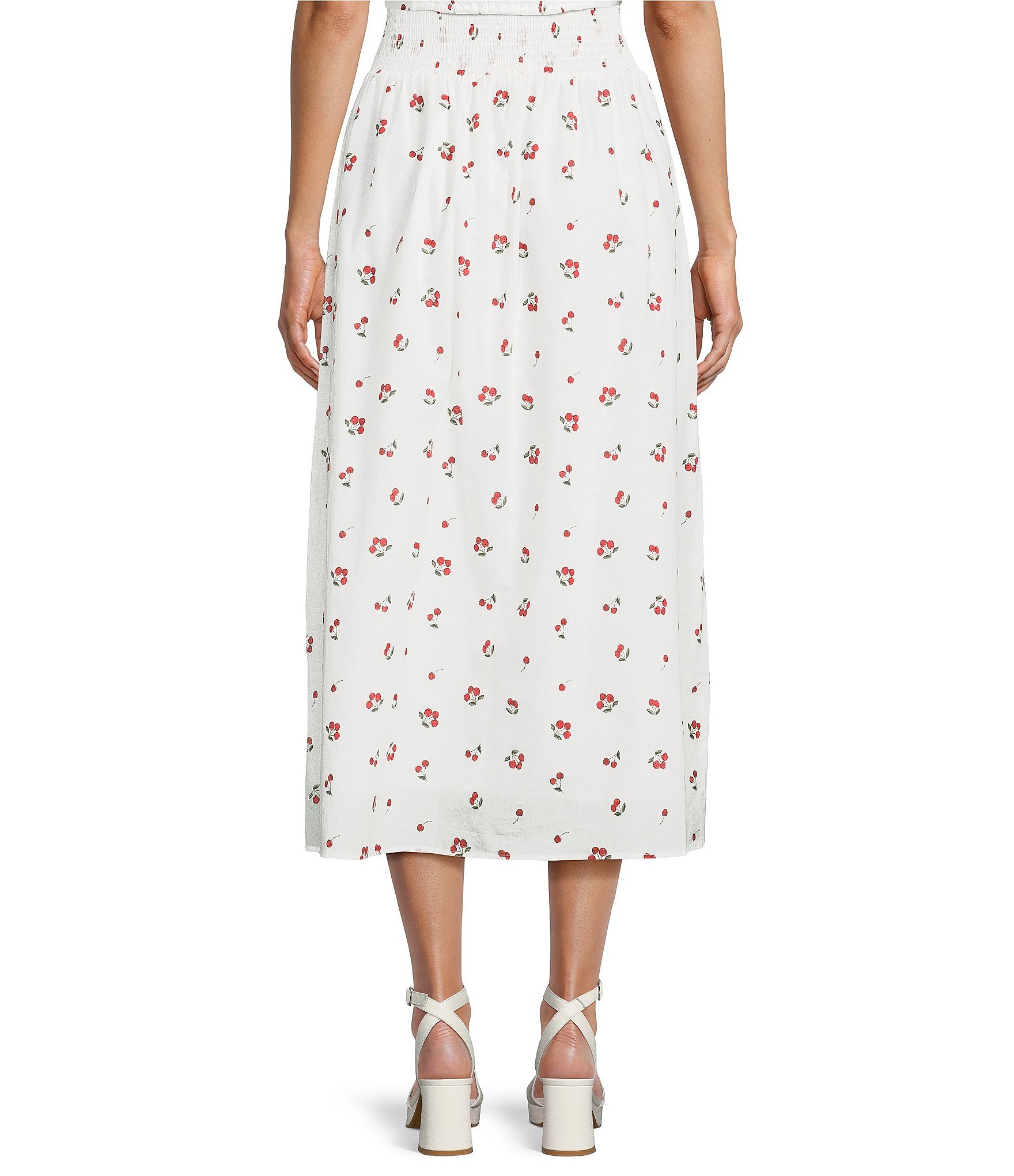 Copper Key Pleated Cherry Print Coordinating Maxi Skirt