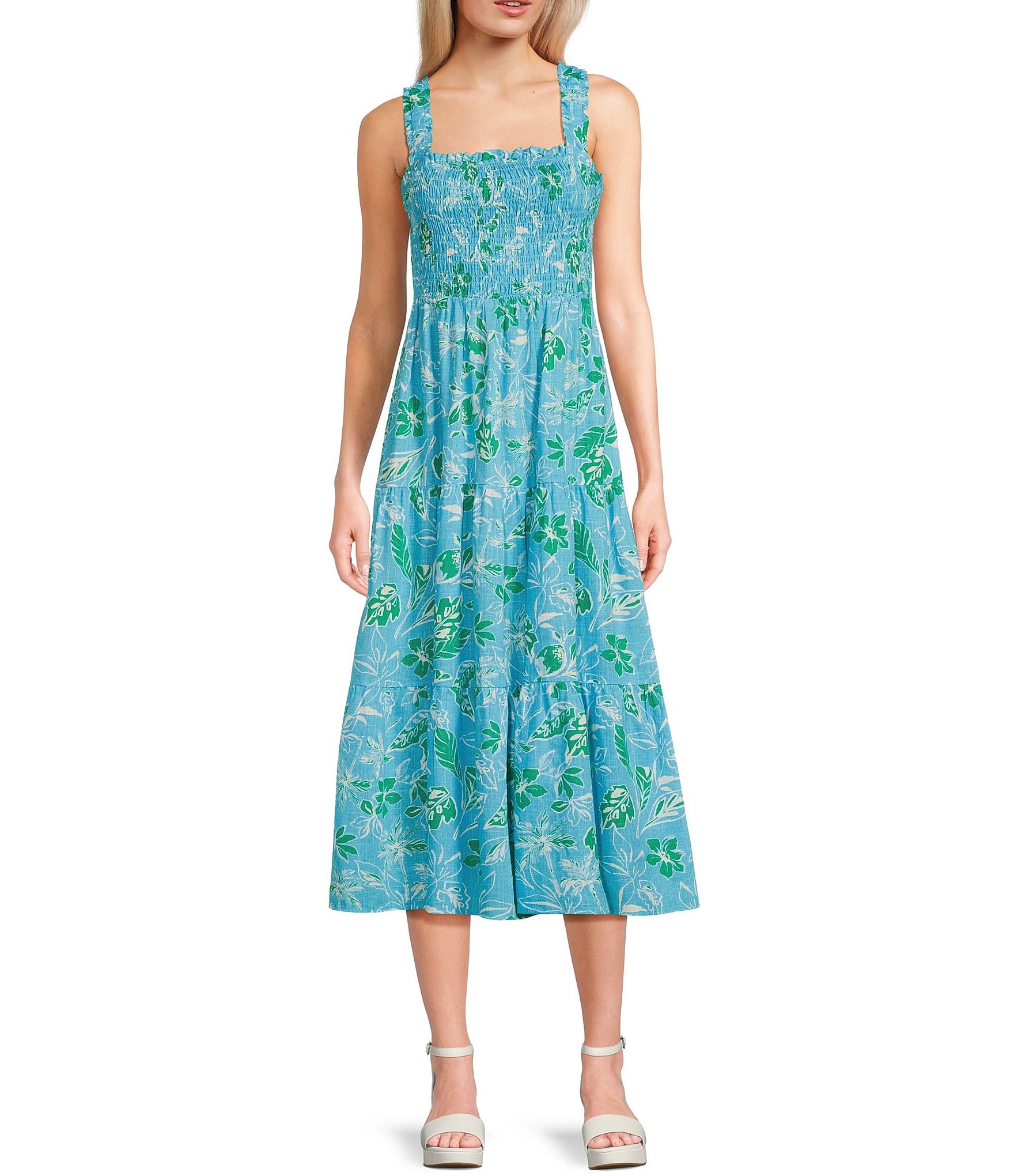 Copper Key Printed Smocked Midi Dress | Dillard's