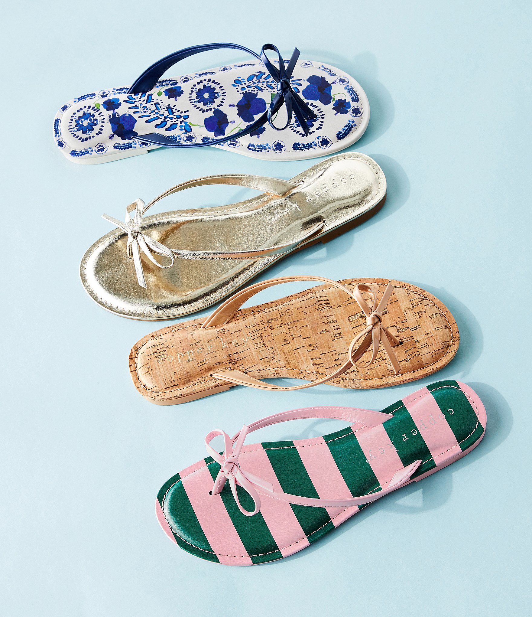 Copper Key Sandy Bow Striped Flip Flops