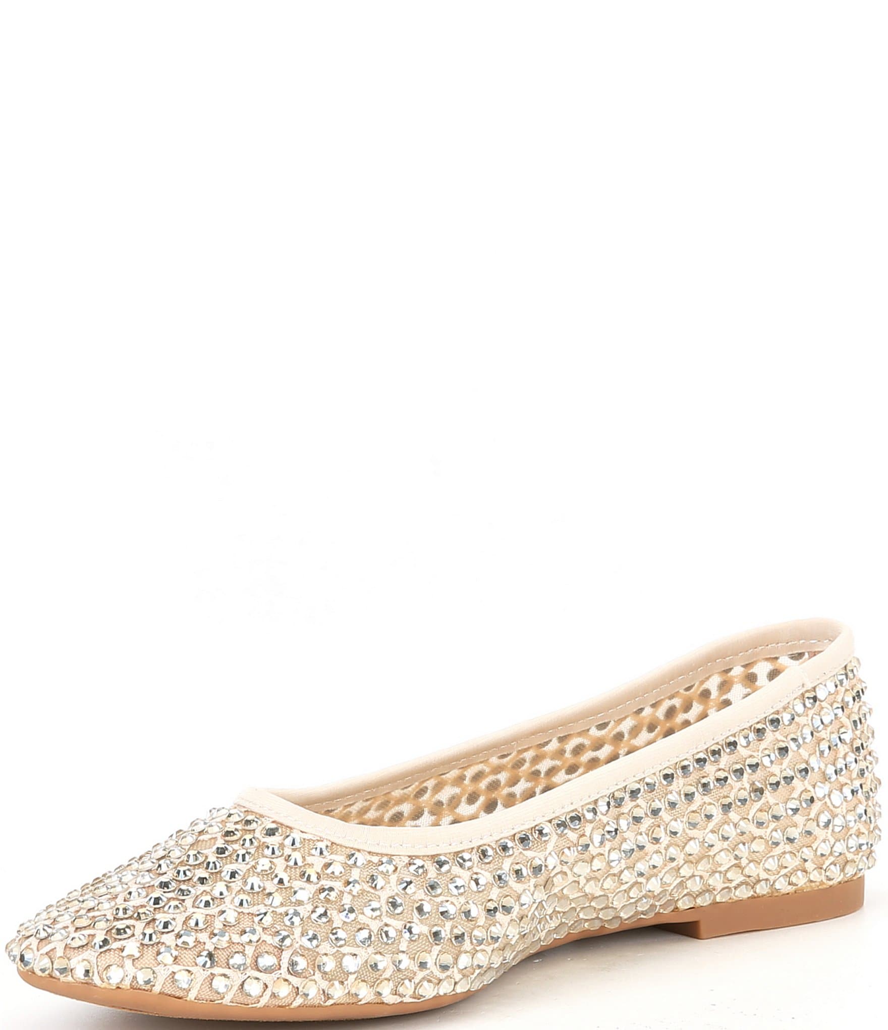 Copper Key Shine Fishnet Mesh Rhinestone Stud Ballet Flats