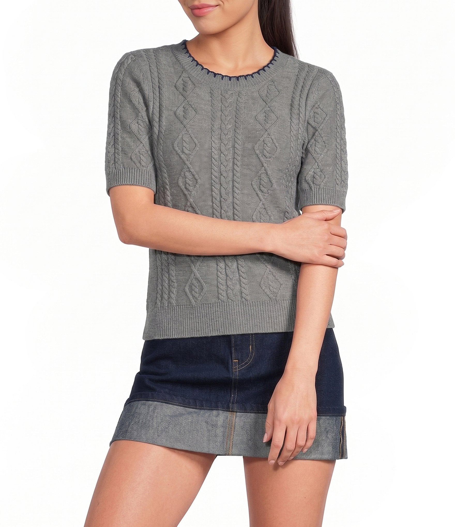 Copper Key Short Sleeve Cable Knit Sweater
