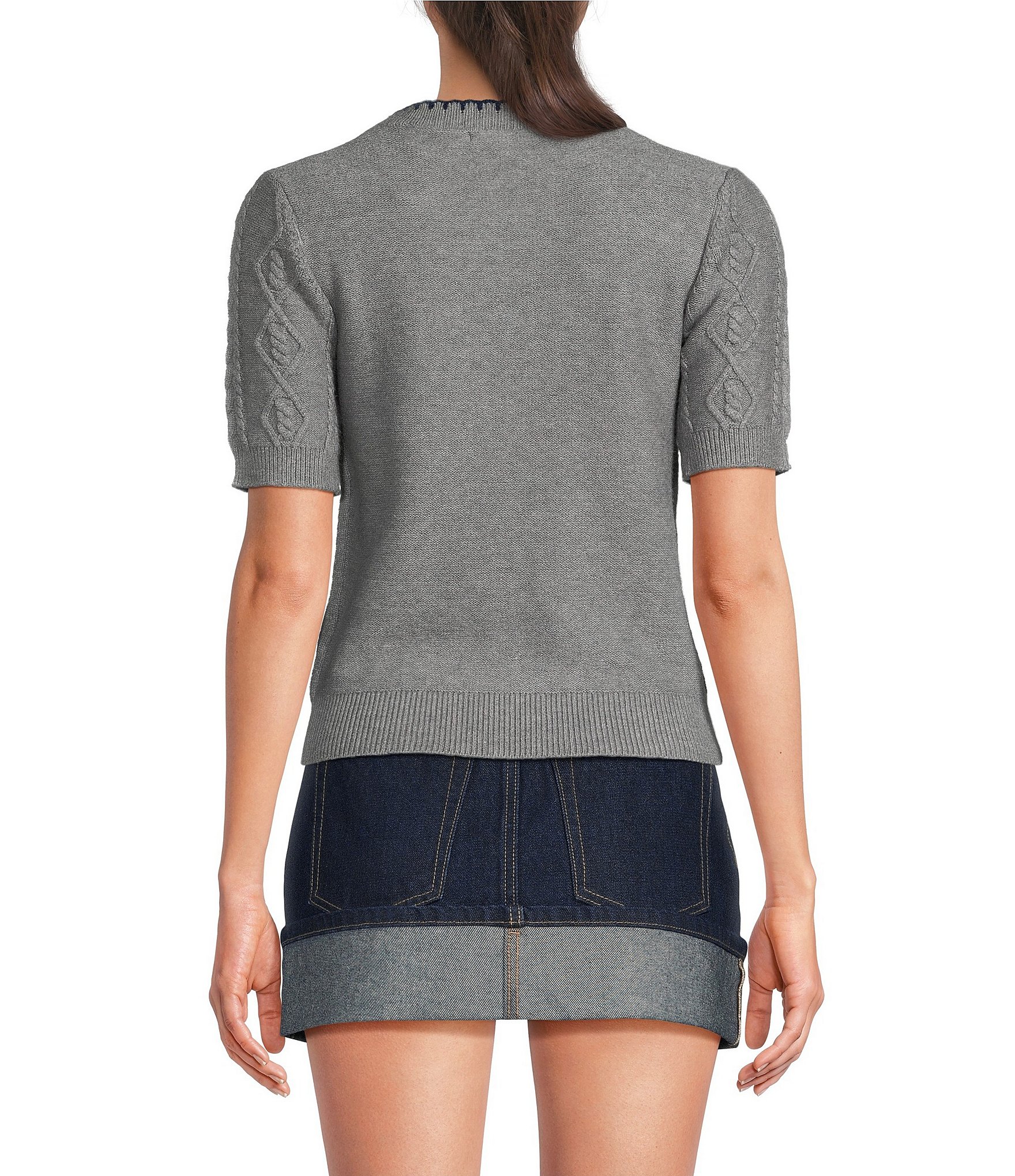 Copper Key Short Sleeve Cable Knit Sweater