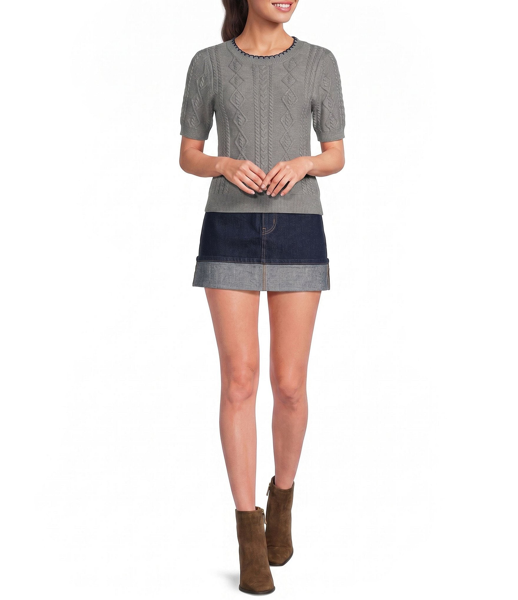 Copper Key Short Sleeve Cable Knit Sweater