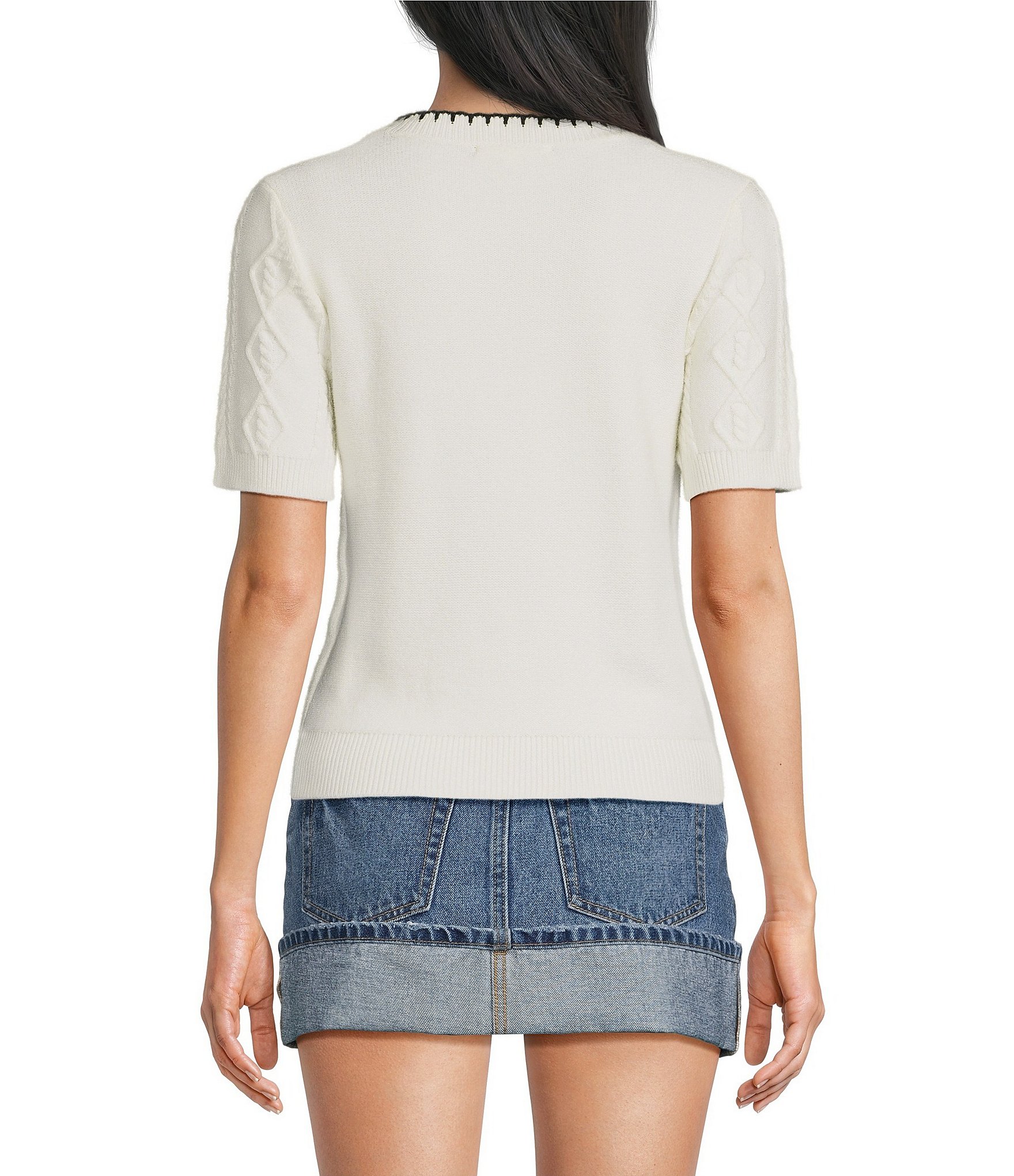 Copper Key Short Sleeve Cable Knit Sweater