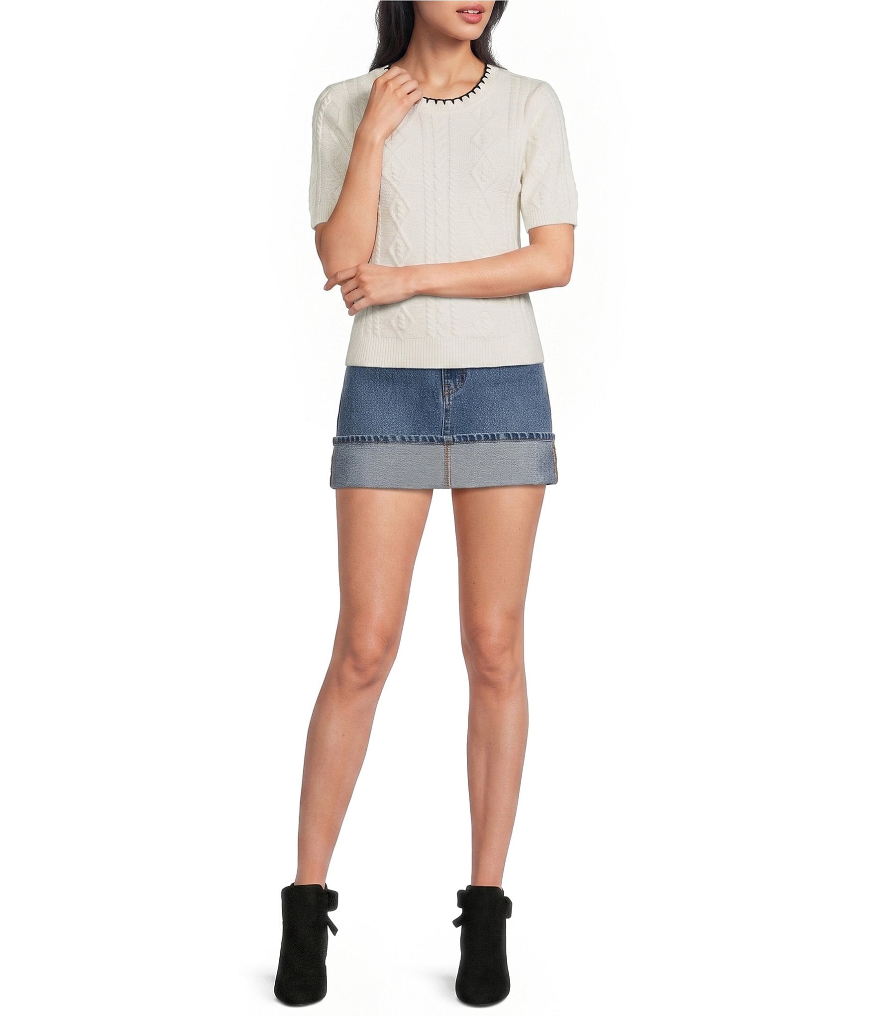 Copper Key Short Sleeve Cable Knit Sweater