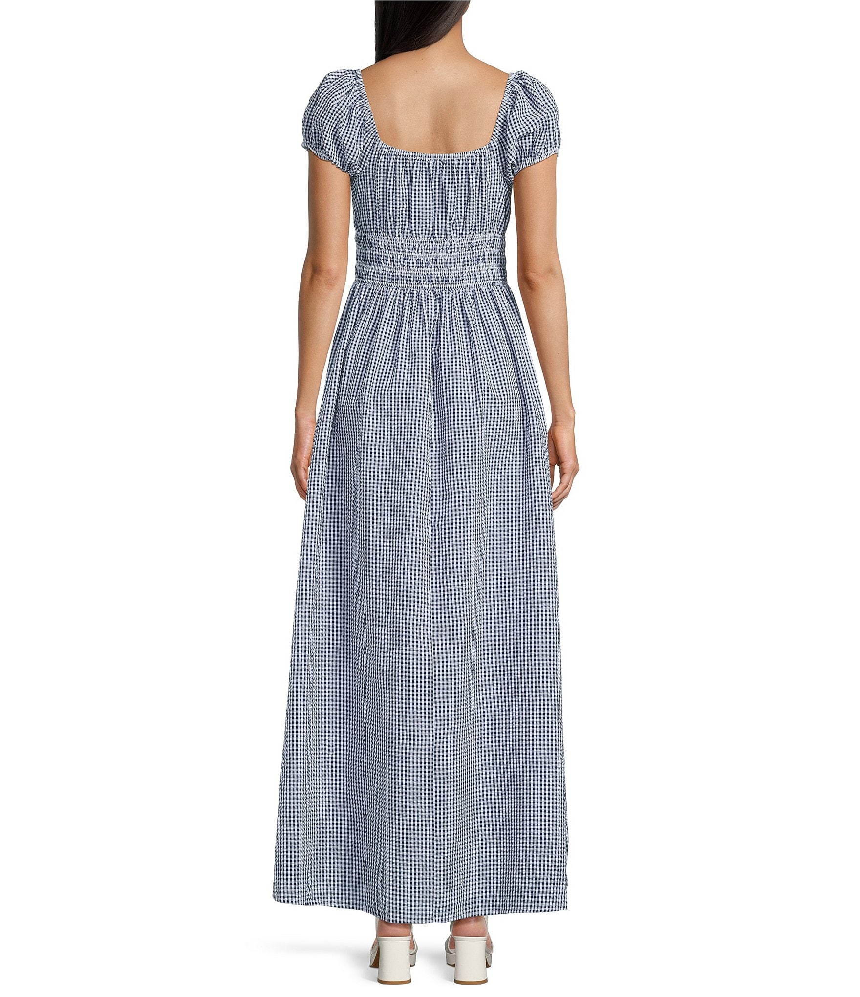 Copper Key Square Neck Gingham Maxi Dress