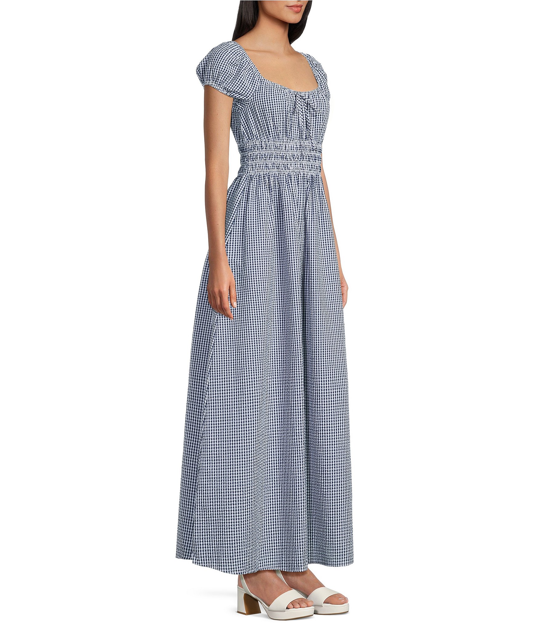 Copper Key Square Neck Gingham Maxi Dress
