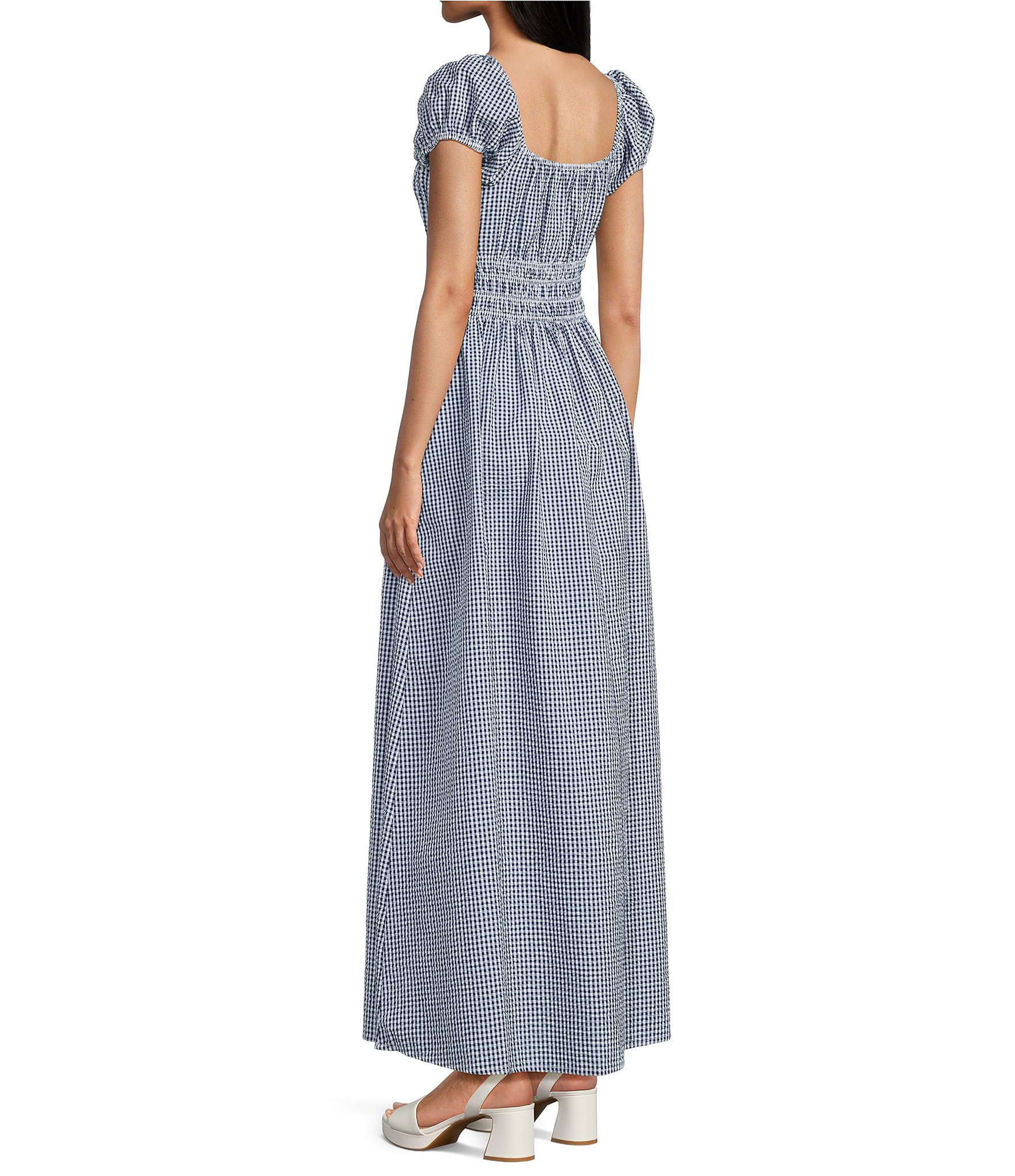 Copper Key Square Neck Gingham Maxi Dress