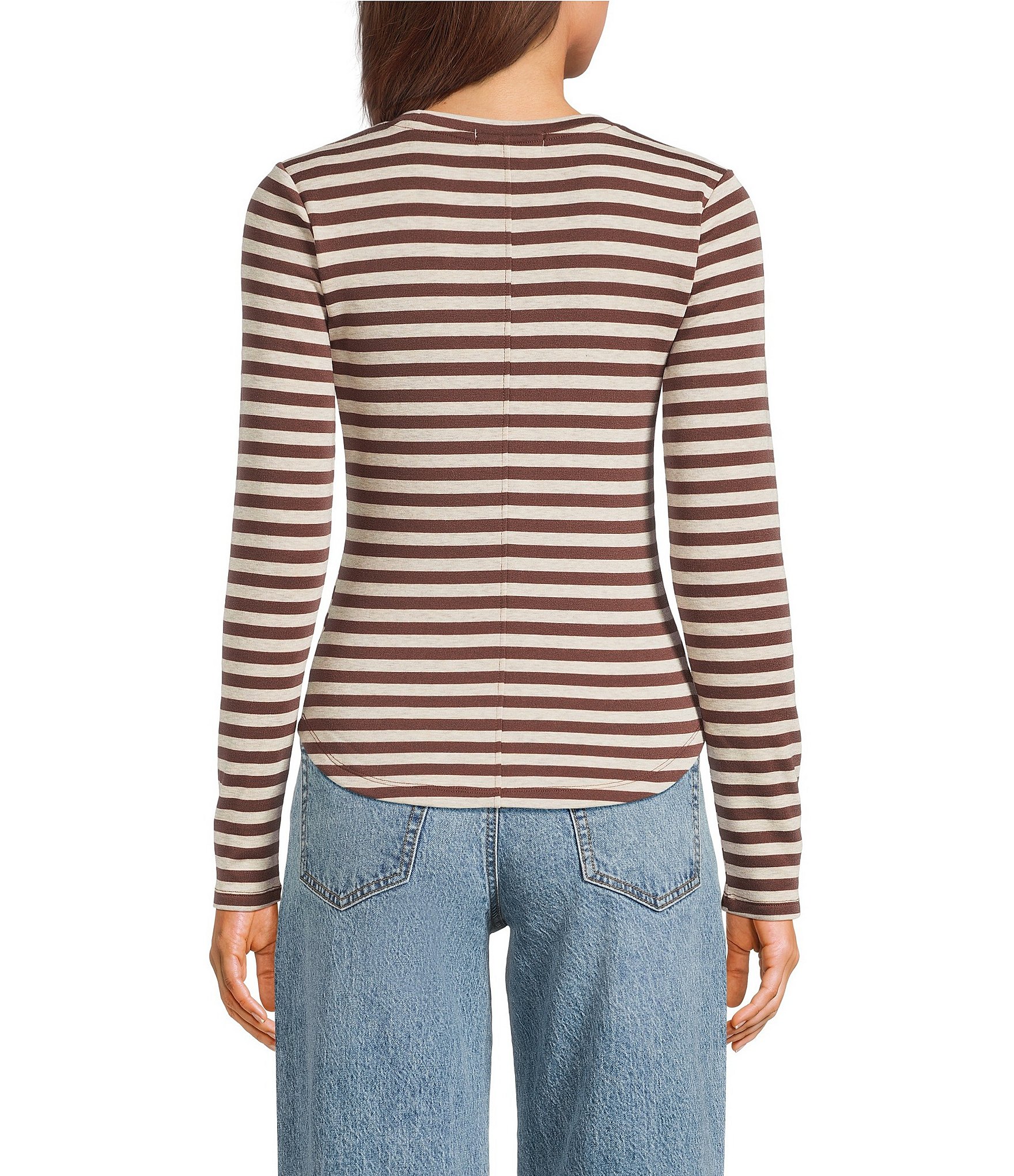 Copper Key Striped Curved Hem Brushed T-Shirt