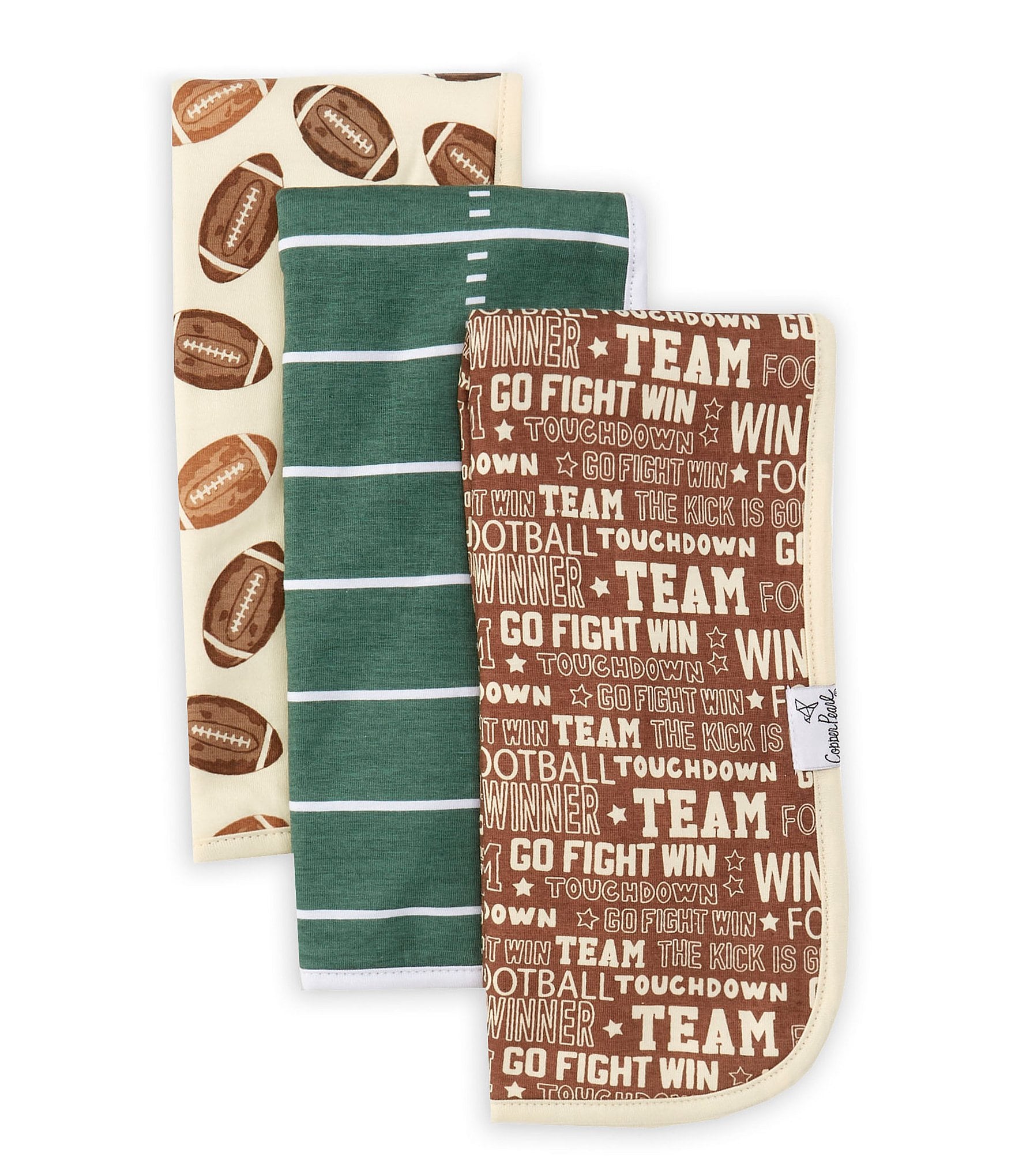 Copper Pearl Baby Boys Blitz Football Print Burp Cloths 3-Pack