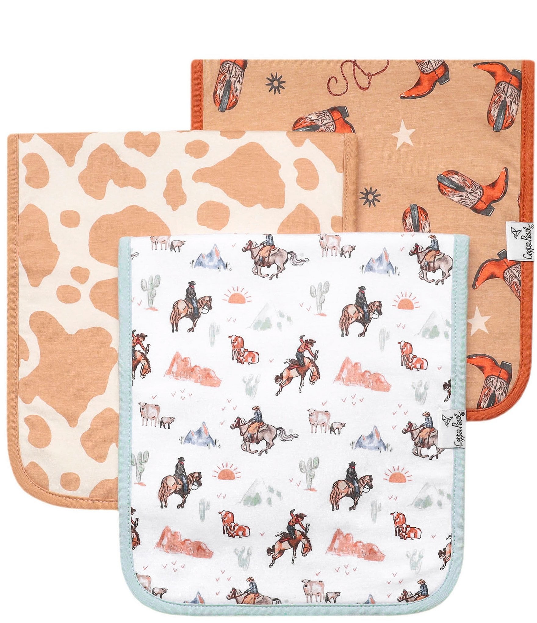 Copper Pearl Baby Boys Boone Western Print Burp Cloths 3-Pack