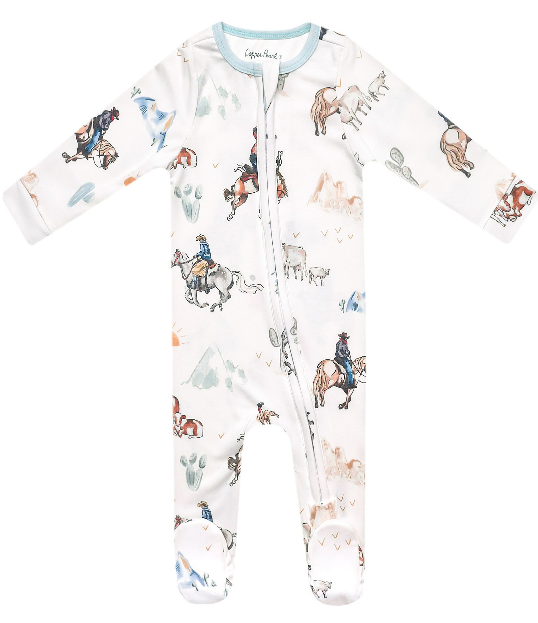 Copper Pearl Baby Boys Months Boone Western Print Long Sleeve Zip Front Footie