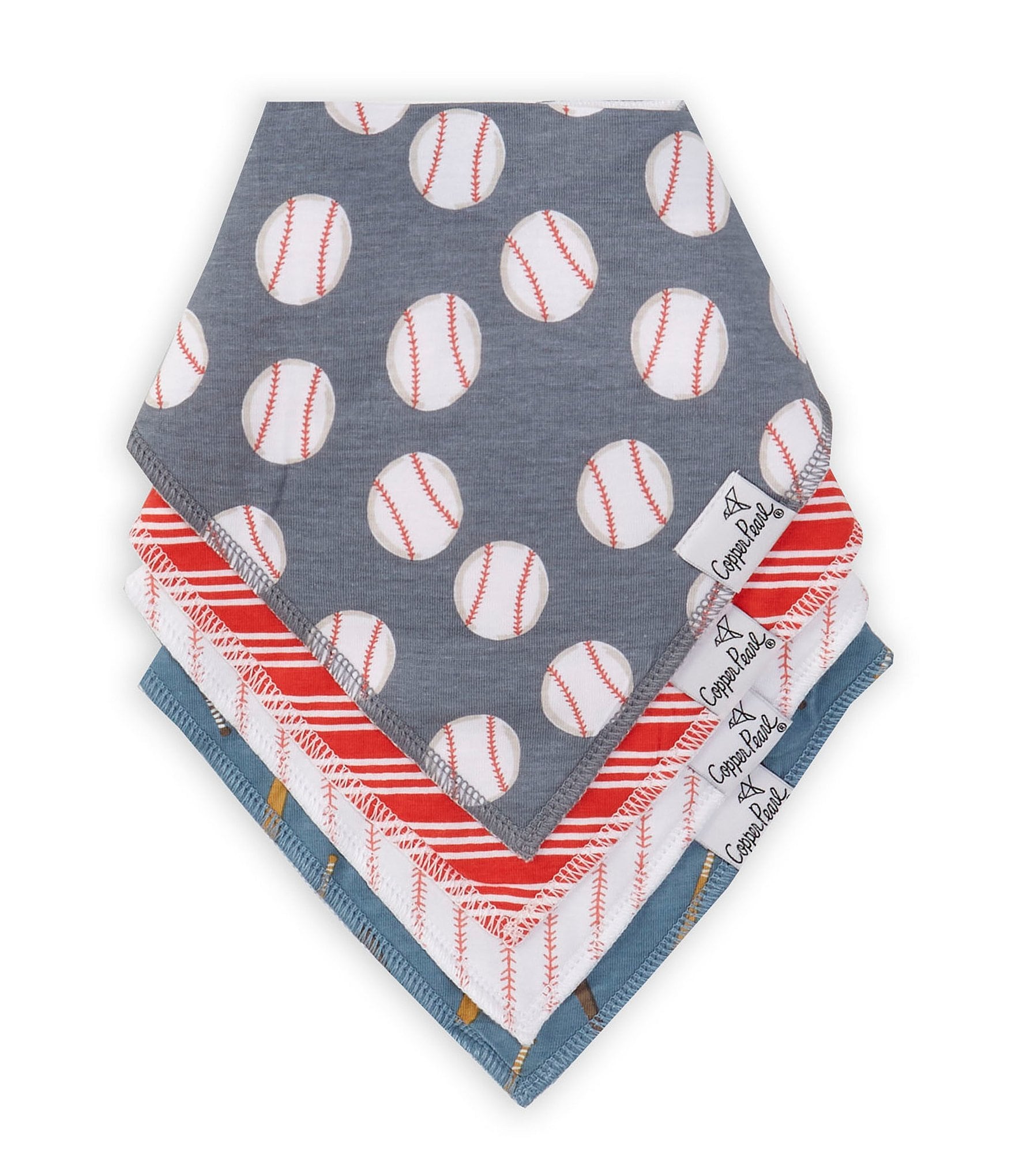 Copper Pearl Baby Boys Slugger Baseball Print Bandana Bibs 4-Pack