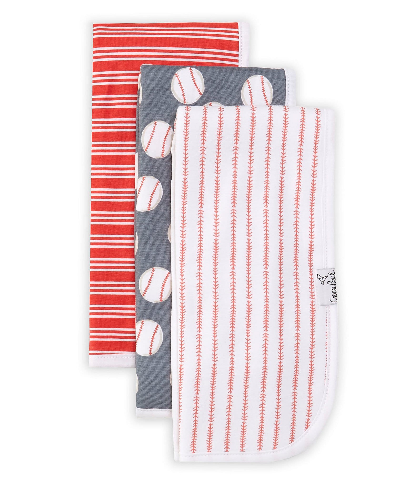 Copper Pearl Baby Boys Slugger Baseball Print Oversized Burp Cloths 3-Pack