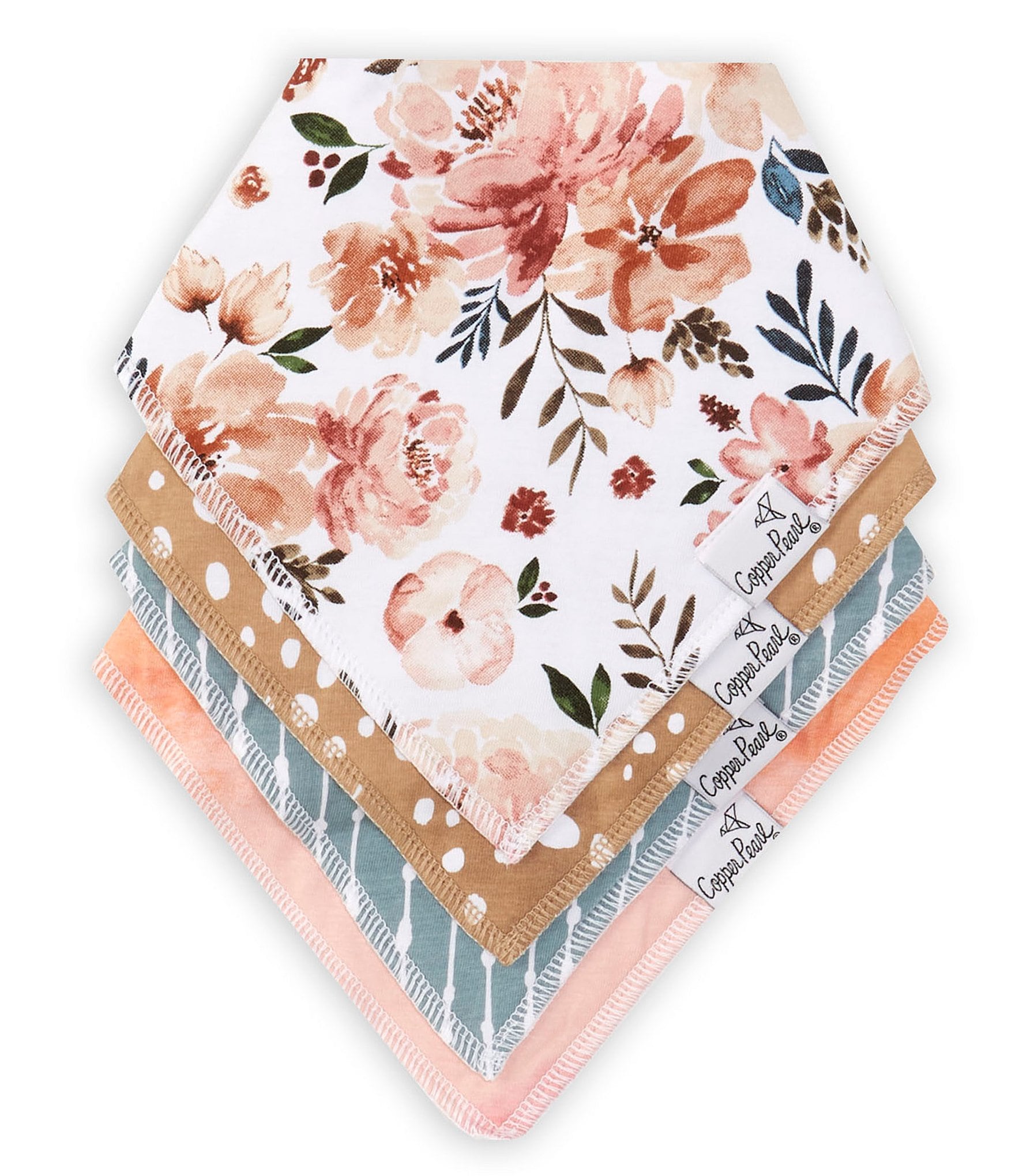 Copper Pearl Baby Girls Autumn Floral Print Bandana Bibs 4-Pack