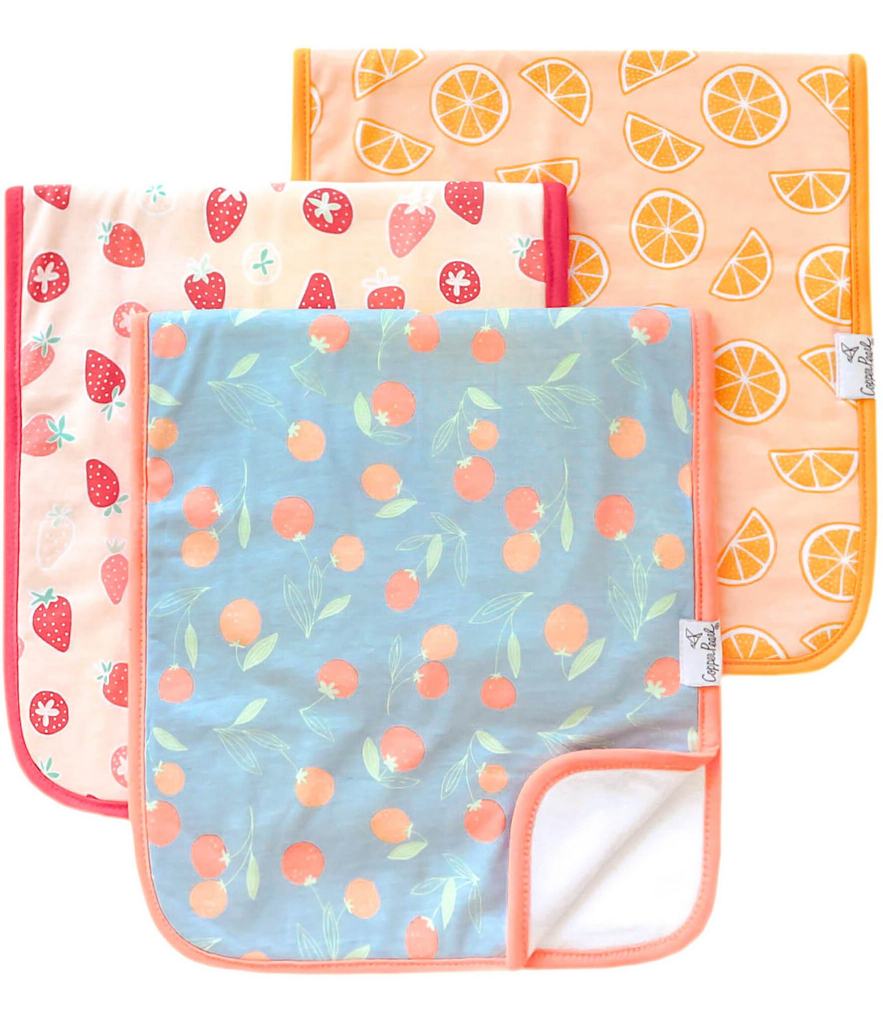 Copper Pearl Baby Girls Clementine Fruit Print Burp Cloths 3-Pack