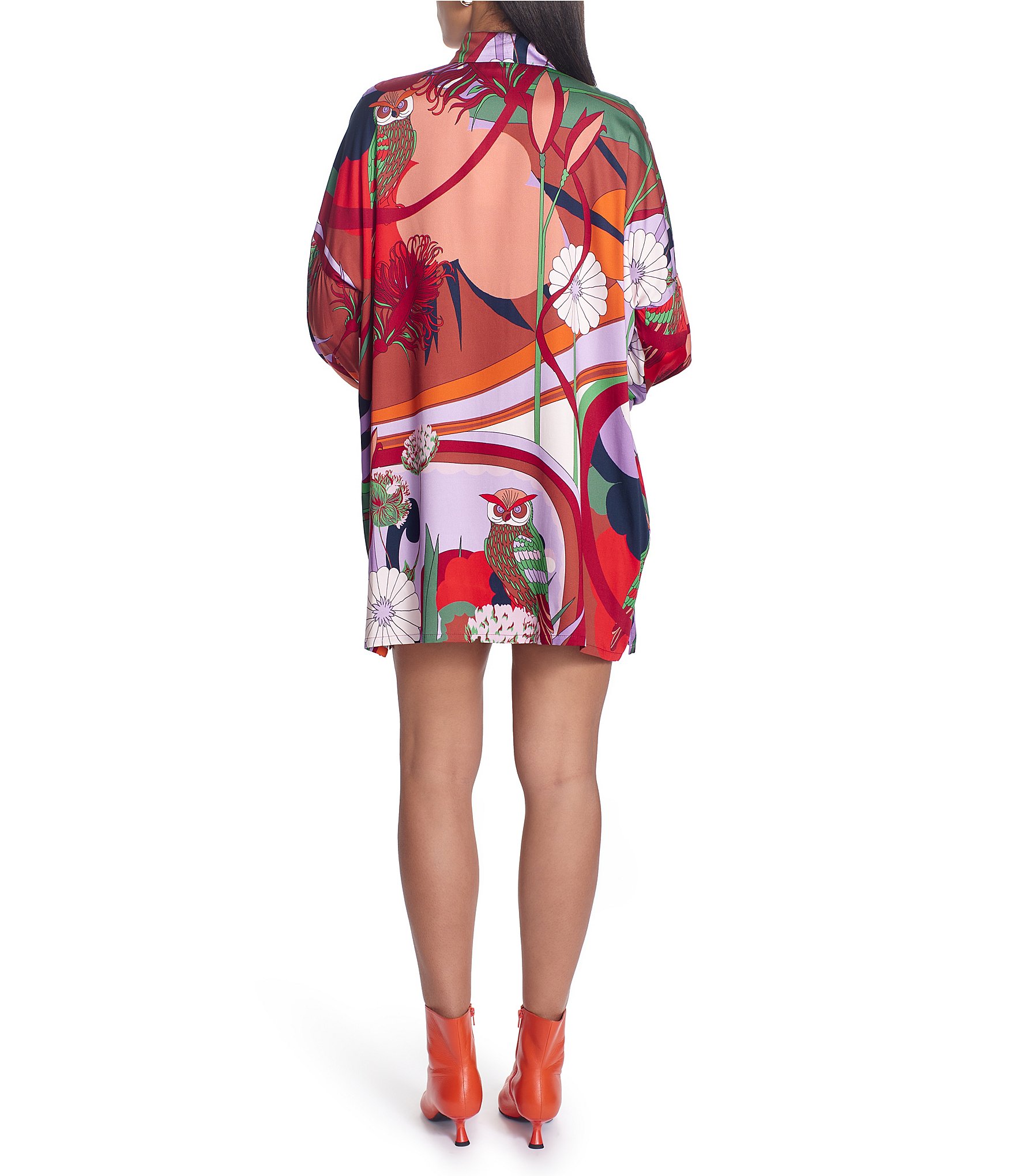 COREY LYNN CALTER Murphy Printed Satin Point Collar Long Sleeve Button Front Shirt Dress