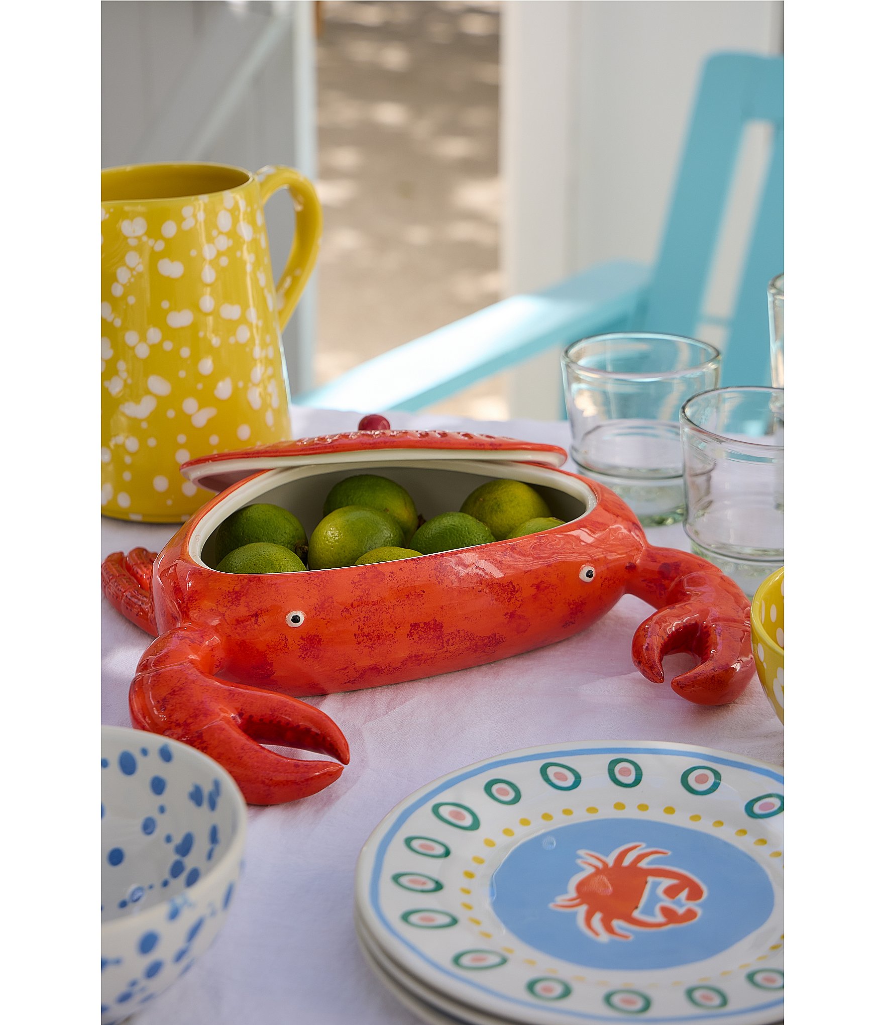 Costa Nova Summer Bliss Collection Crab Faience Centerpiece Storage Jar