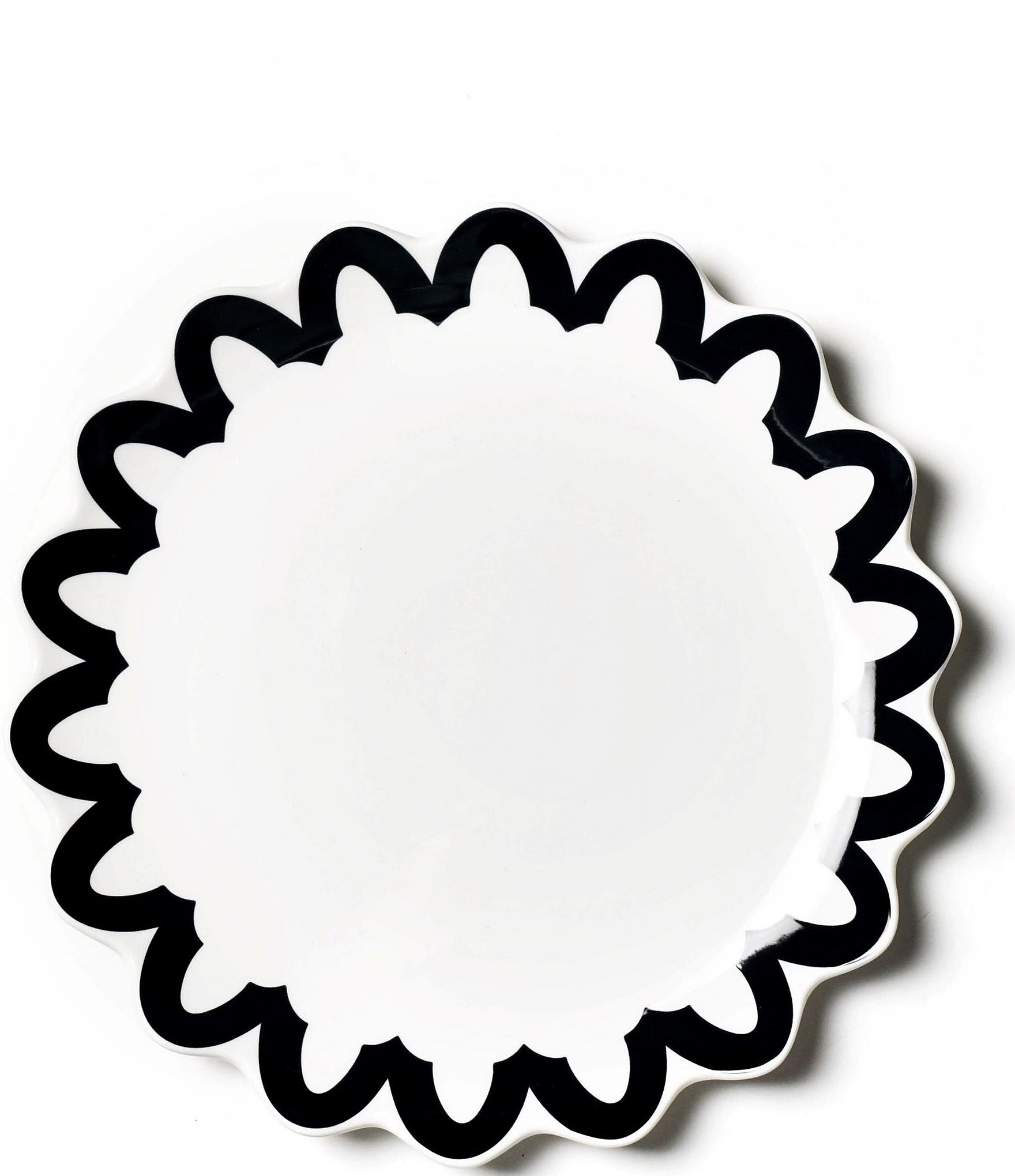 Coton Colors Black Arabesque Trim Scallop Dinner Plates, Set of 4