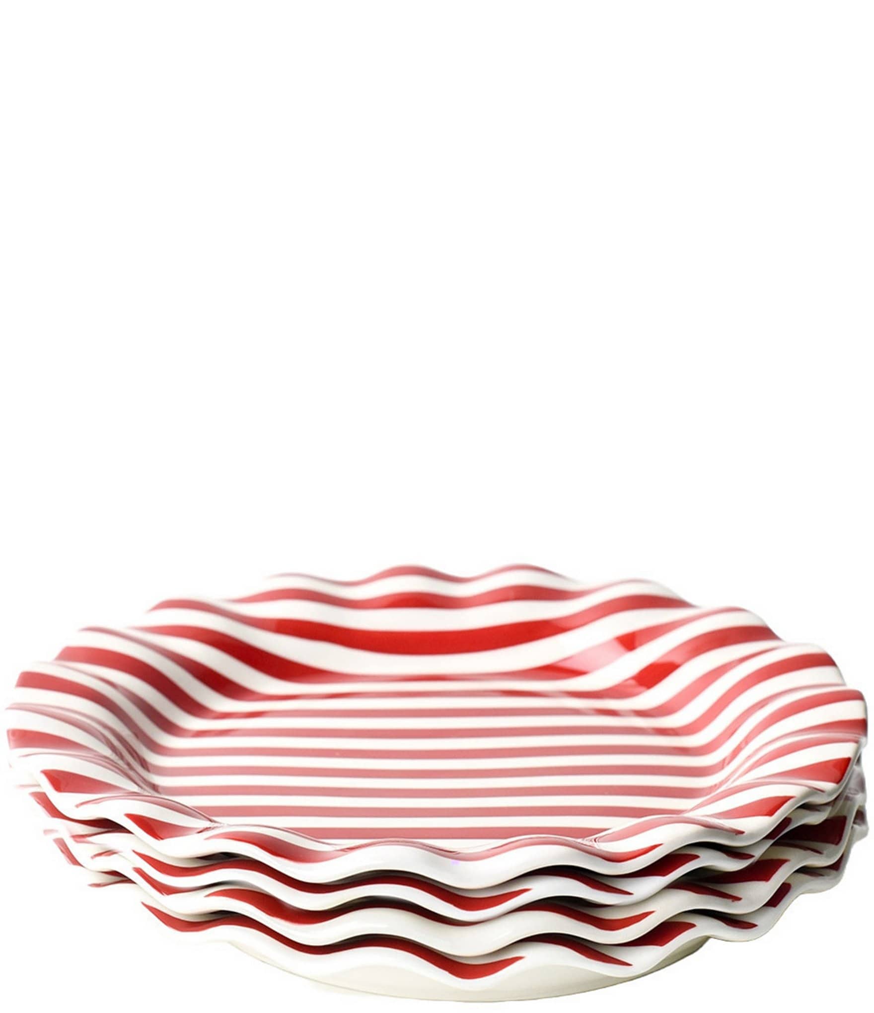 Coton Colors Holiday Red Stripe Ruffle Collection Dinner Plates, Set of 4