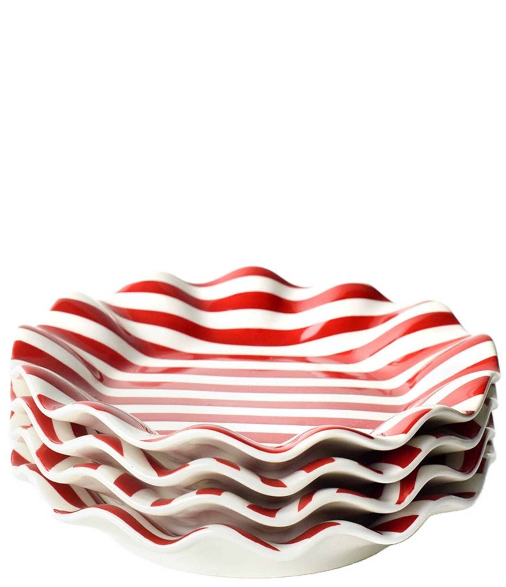 Coton Colors Holiday Red Stripe Ruffle Collection Salad Plates, Set of 4