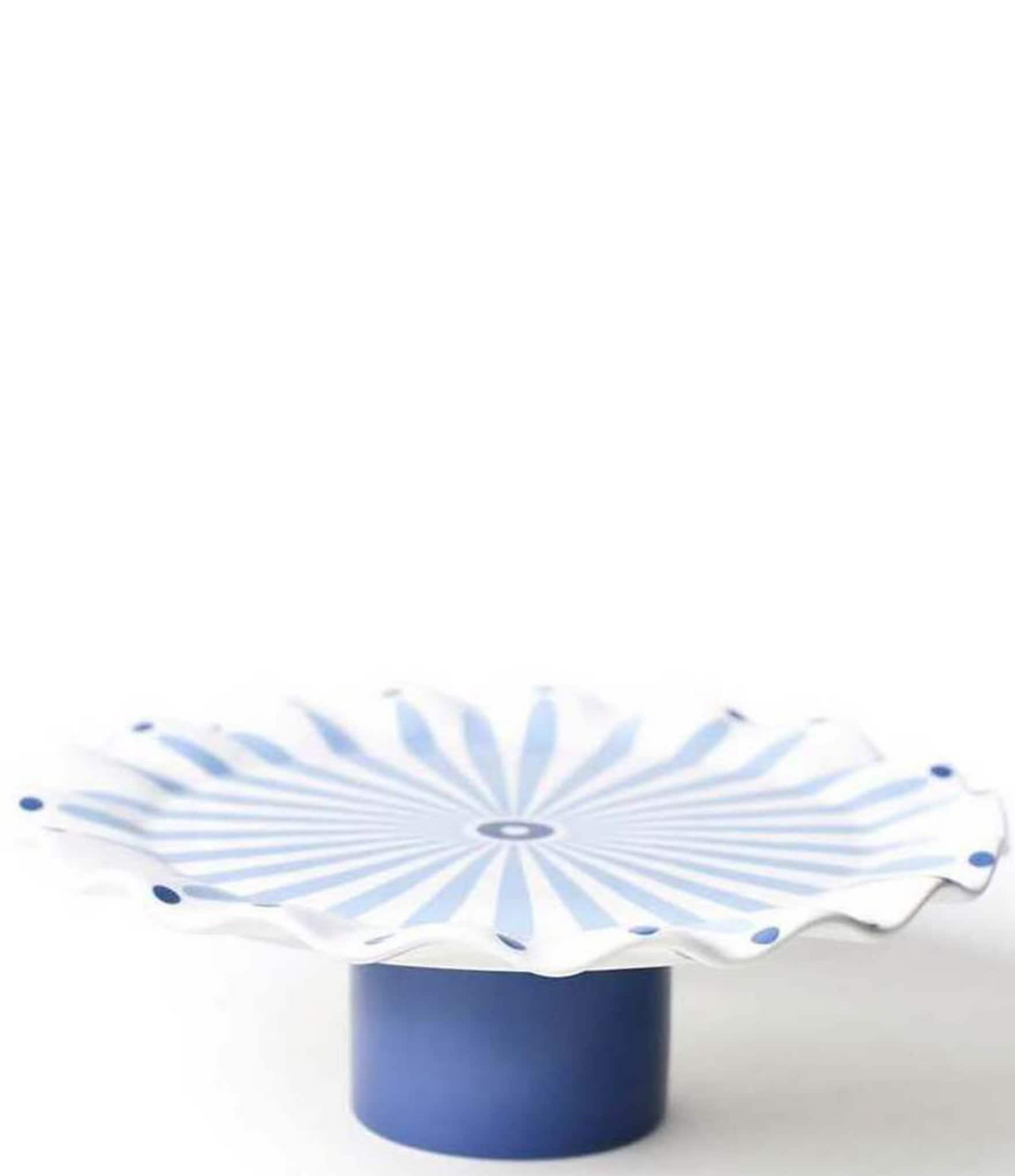 Coton Colors Iris Blue Burst Collection Small Ruffle Cake Stand With Glass Dome, 11#double;