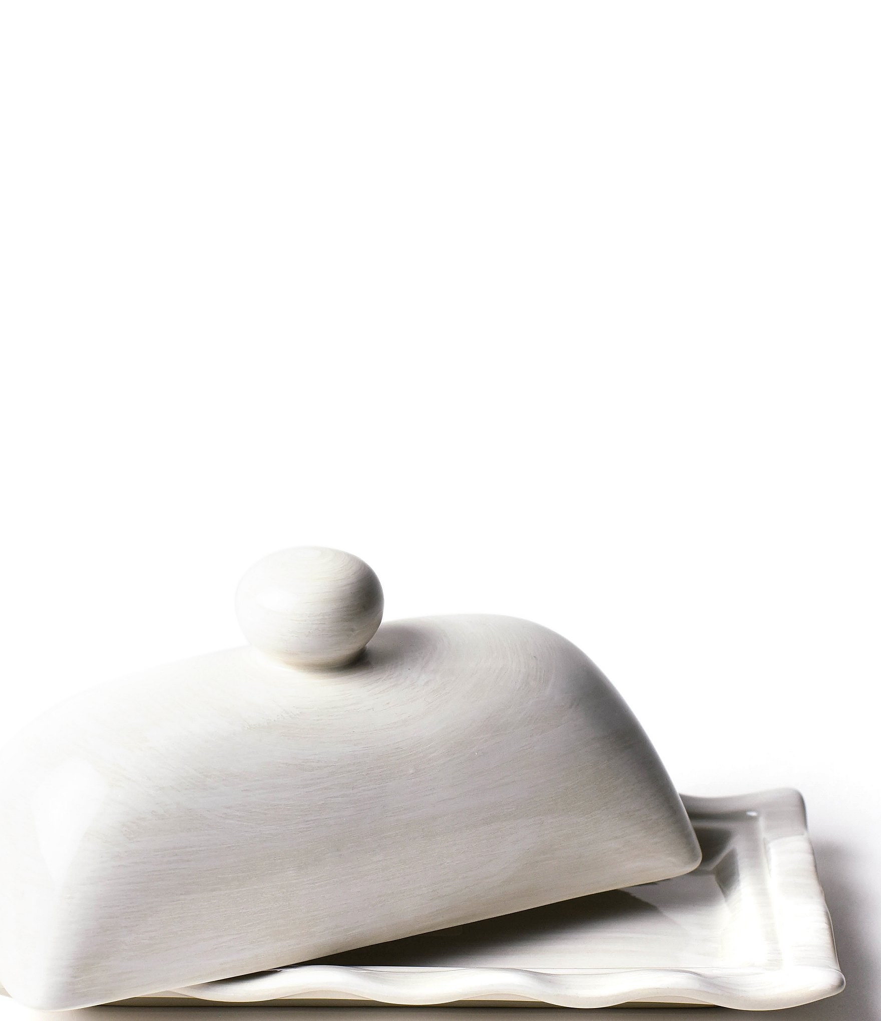 Coton Colors Signature White Ruffle Domed Butter Dish