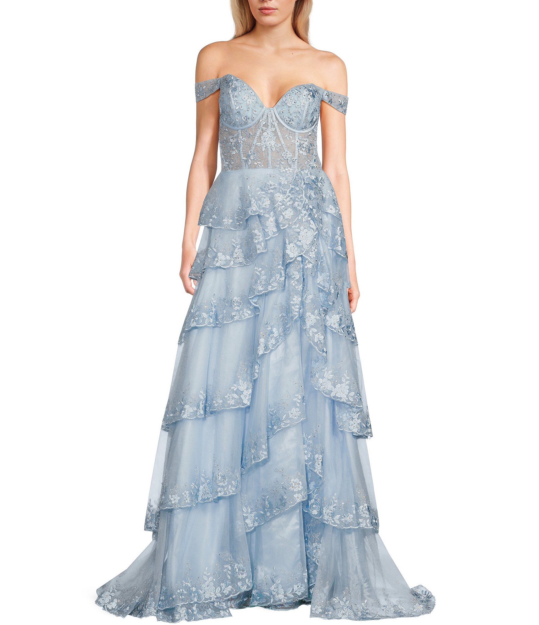 Terani Couture Asymmetrical Neck Embroidered Ball Gown | Dillard's