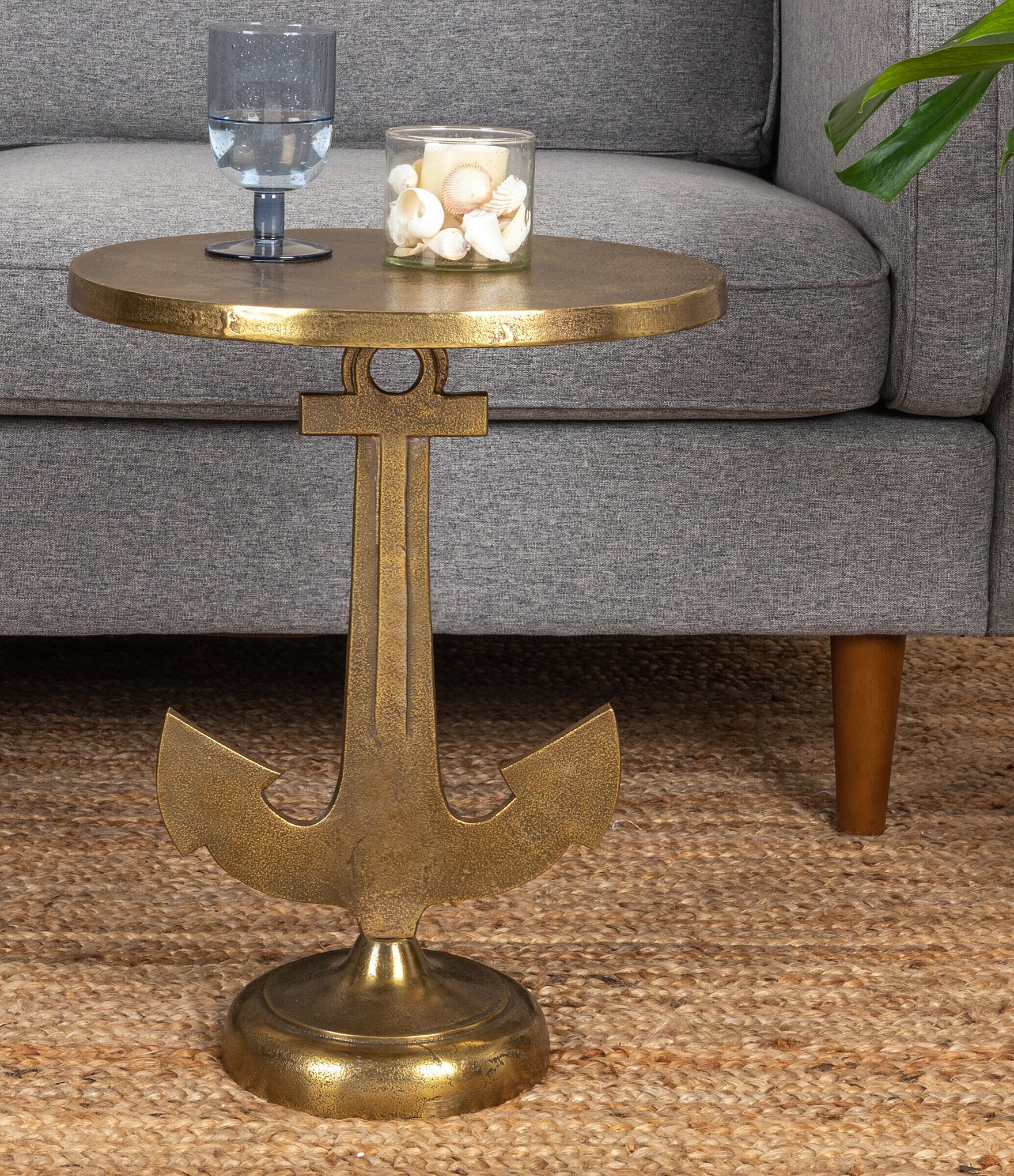 Creative Co Op Round Nautical Anchor Base Accent Table