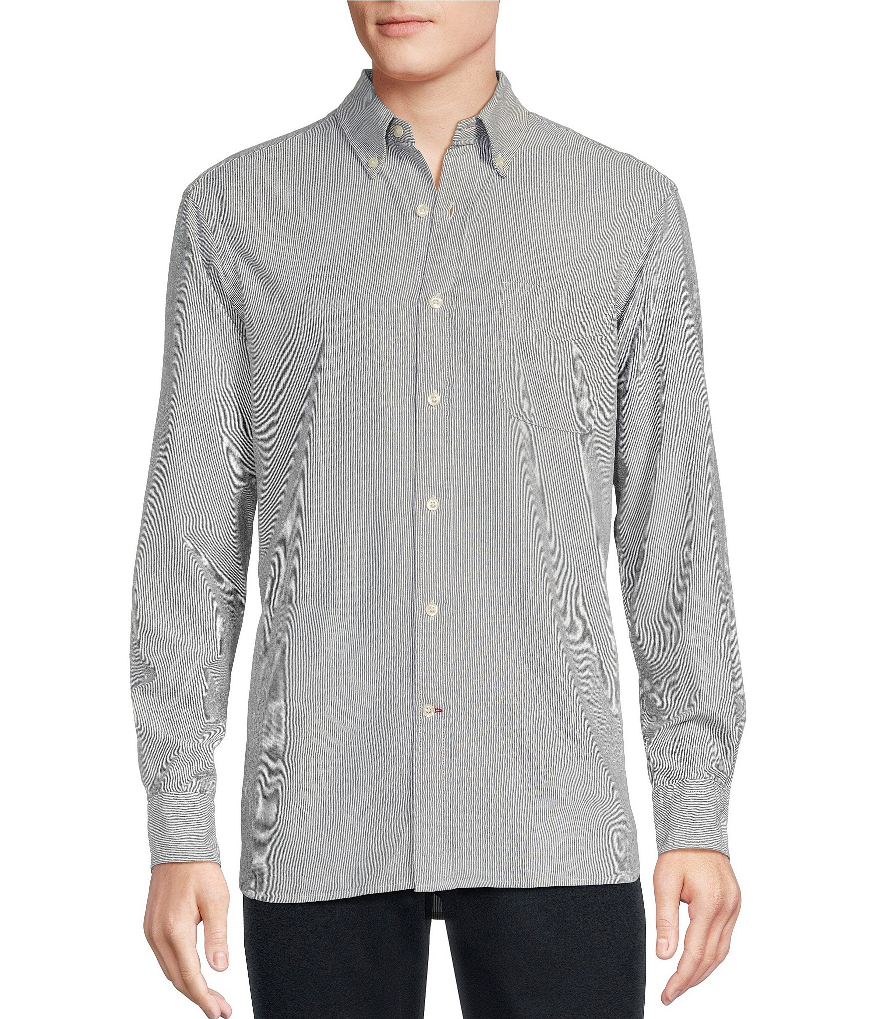 Johnston & Murphy Foliage Stripe Linen Long Sleeve Woven Shirt