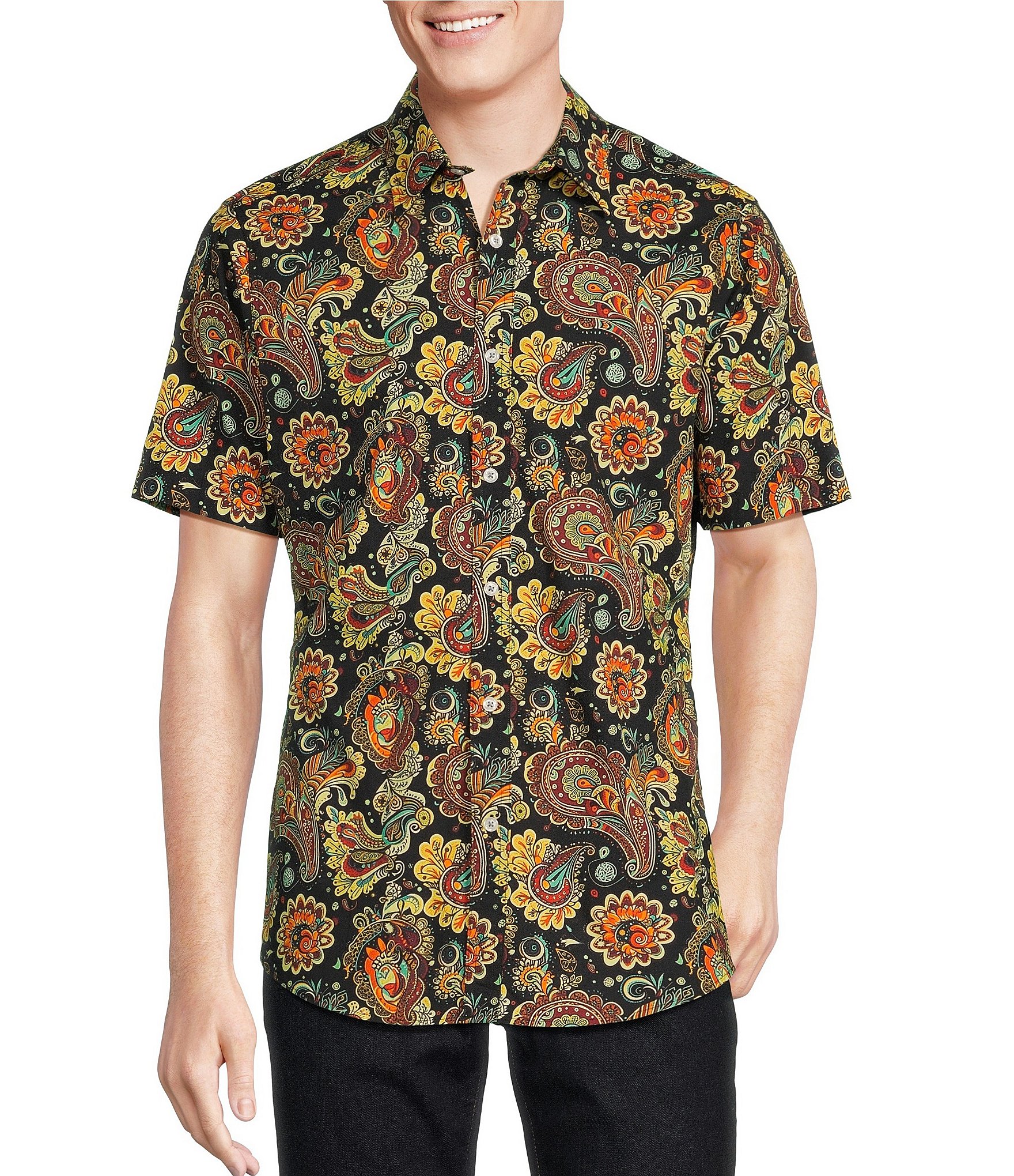 Cremieux Big & Tall Paisley Printed Short Sleeve Stretch Woven Shirt