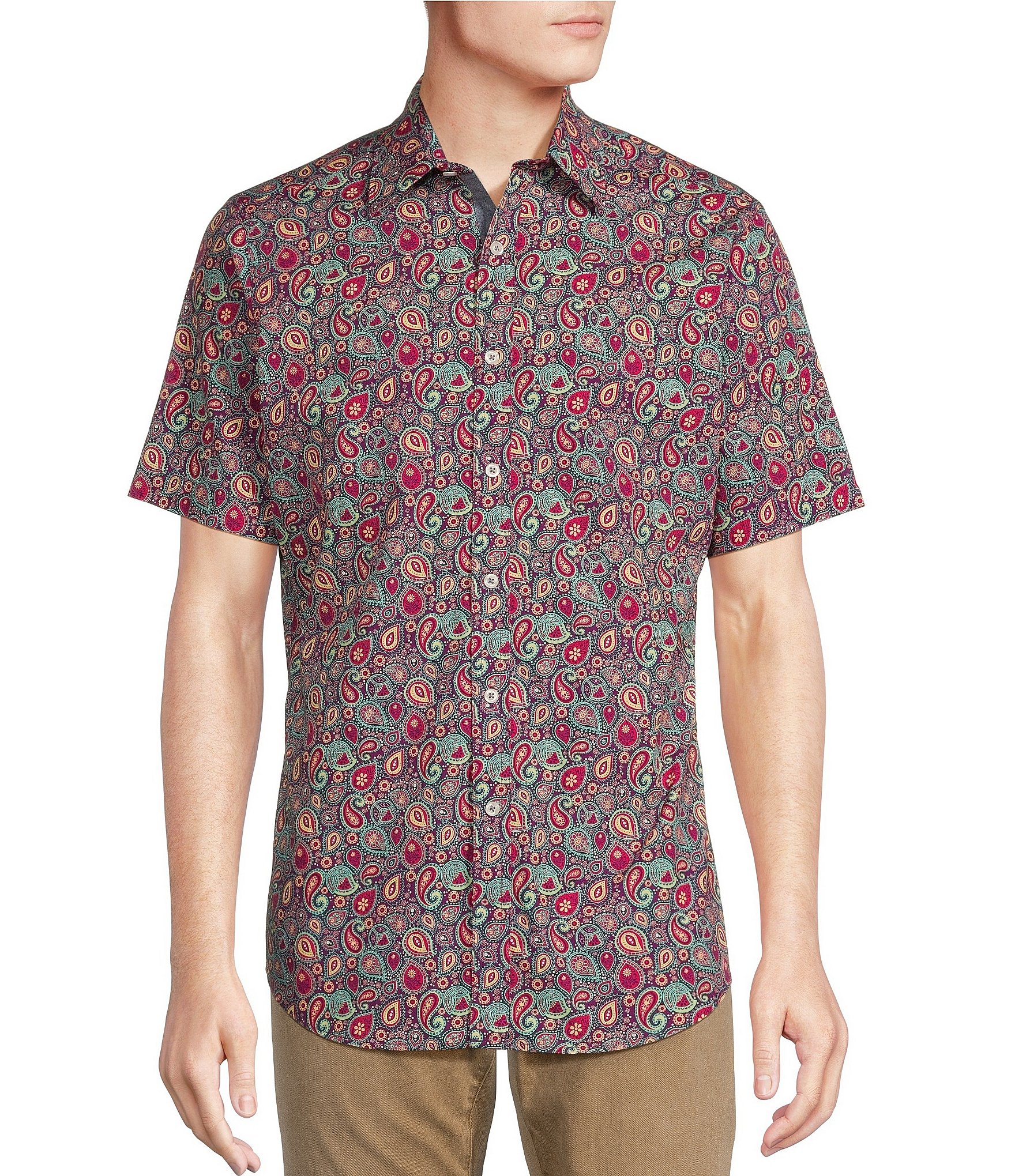 Cremieux Big & Tall Retro Paisley Printed Stretch Short Sleeve Woven Shirt