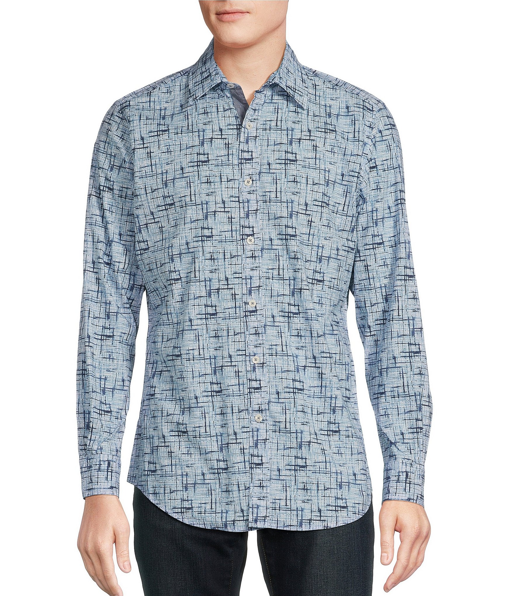 Cremieux Big & Tall Premium Denim Stretch Abstract Print Long Sleeve Woven Shirt