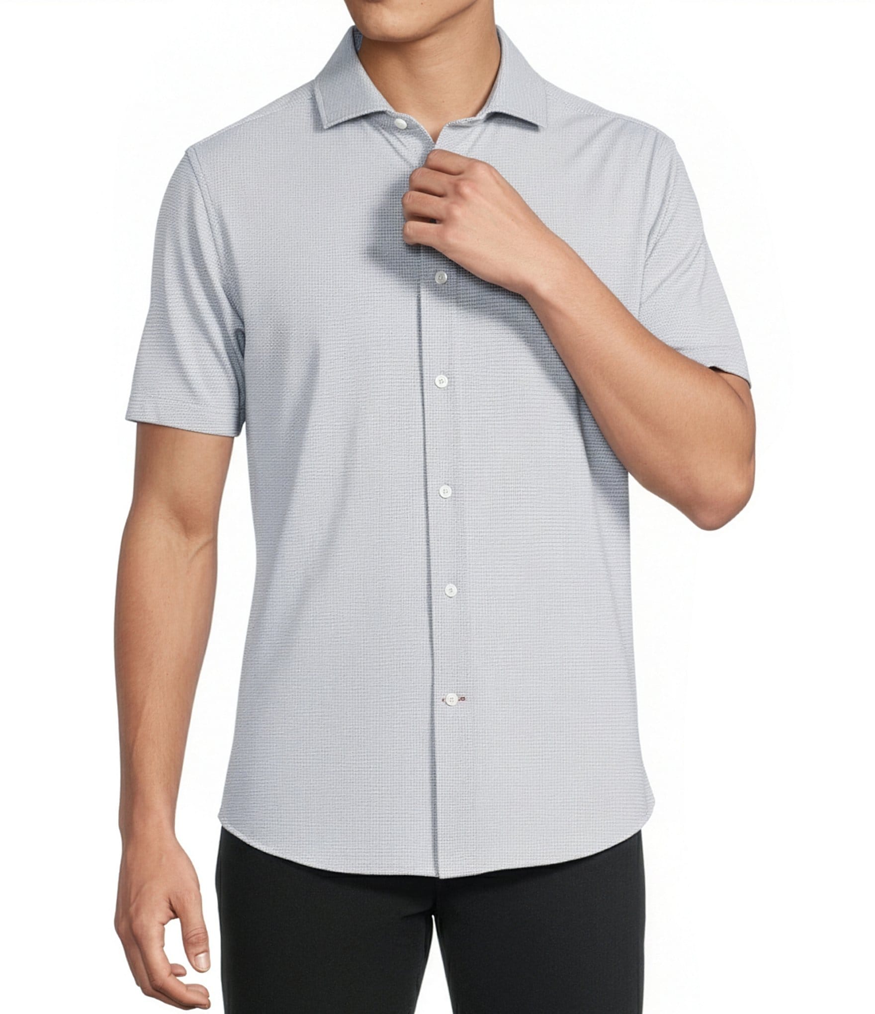 Cremieux Blue Label Big & Tall Micro-Stripe Brrr°® Jacquard Button Front Short Sleeve Woven Shirt